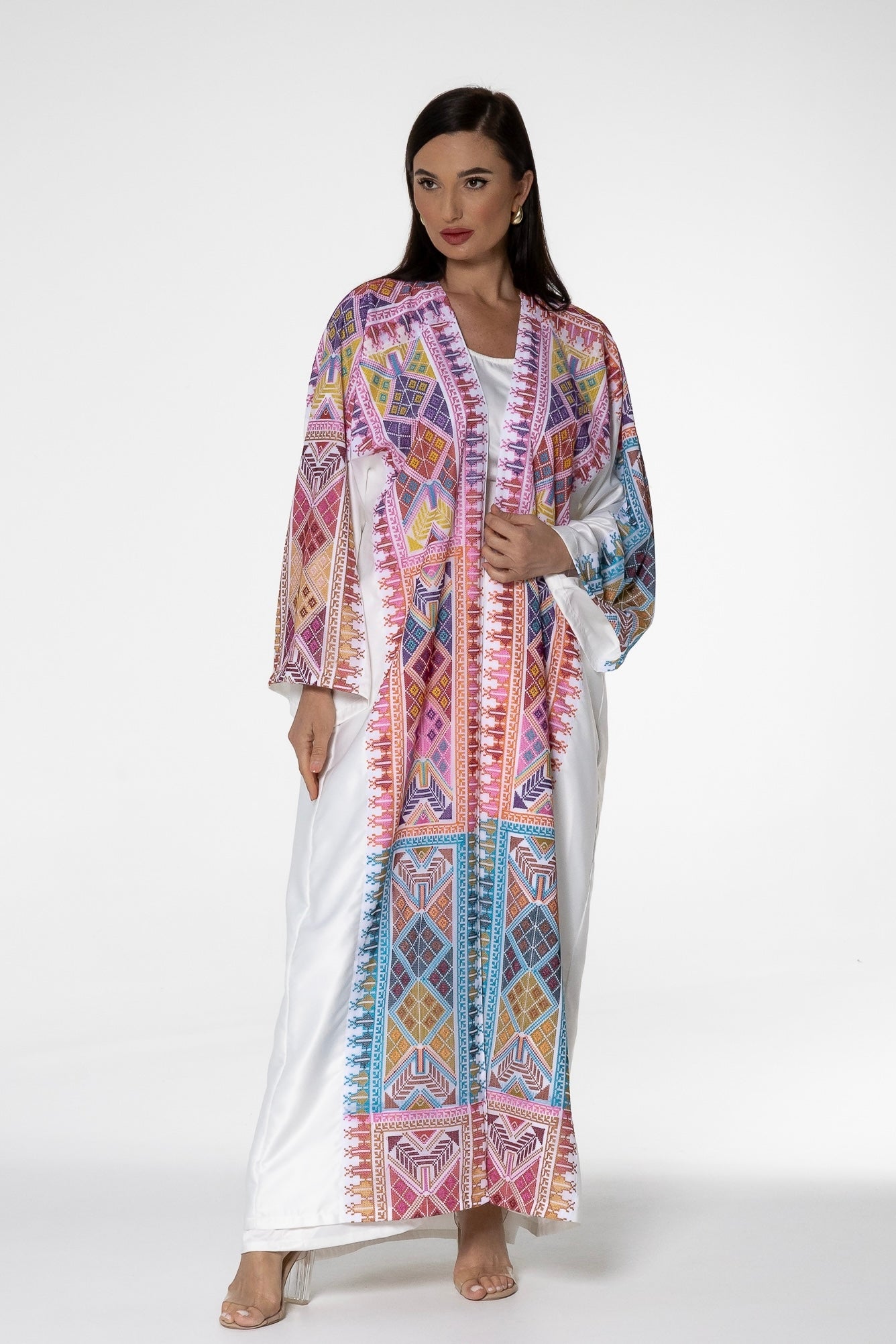 White Abaya with Colored Embroidery