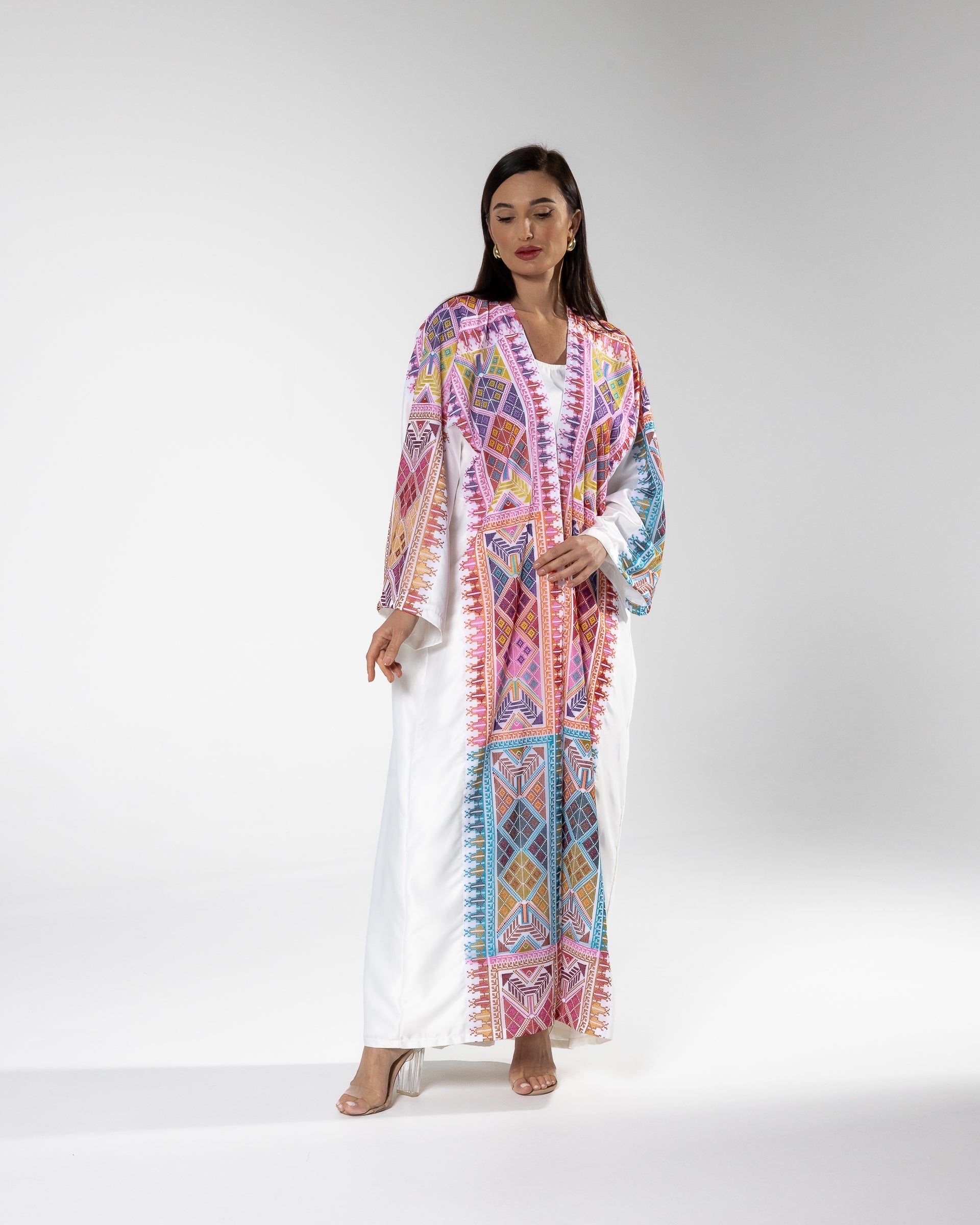 White Abaya with Colored Embroidery