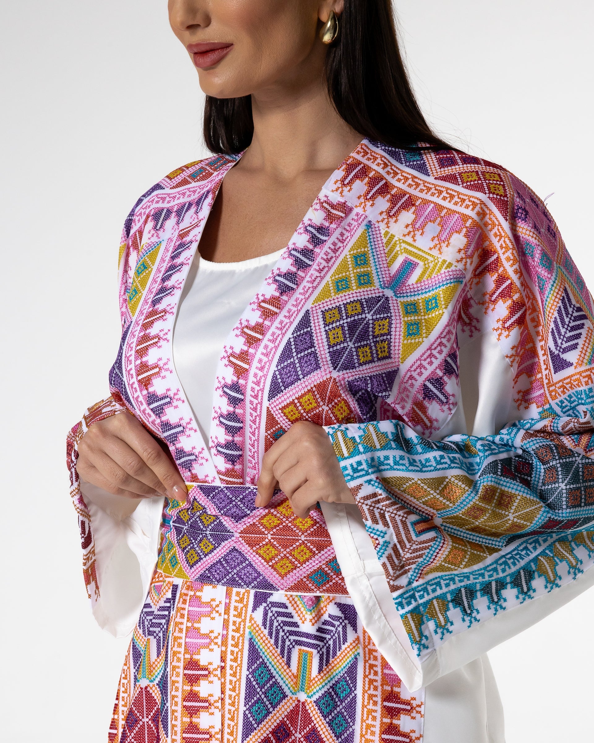 White Abaya with Colored Embroidery