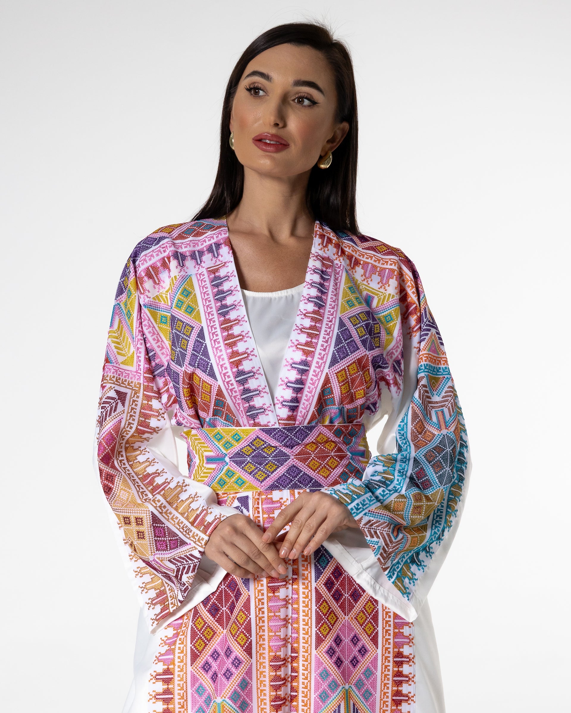 White Abaya with Colored Embroidery