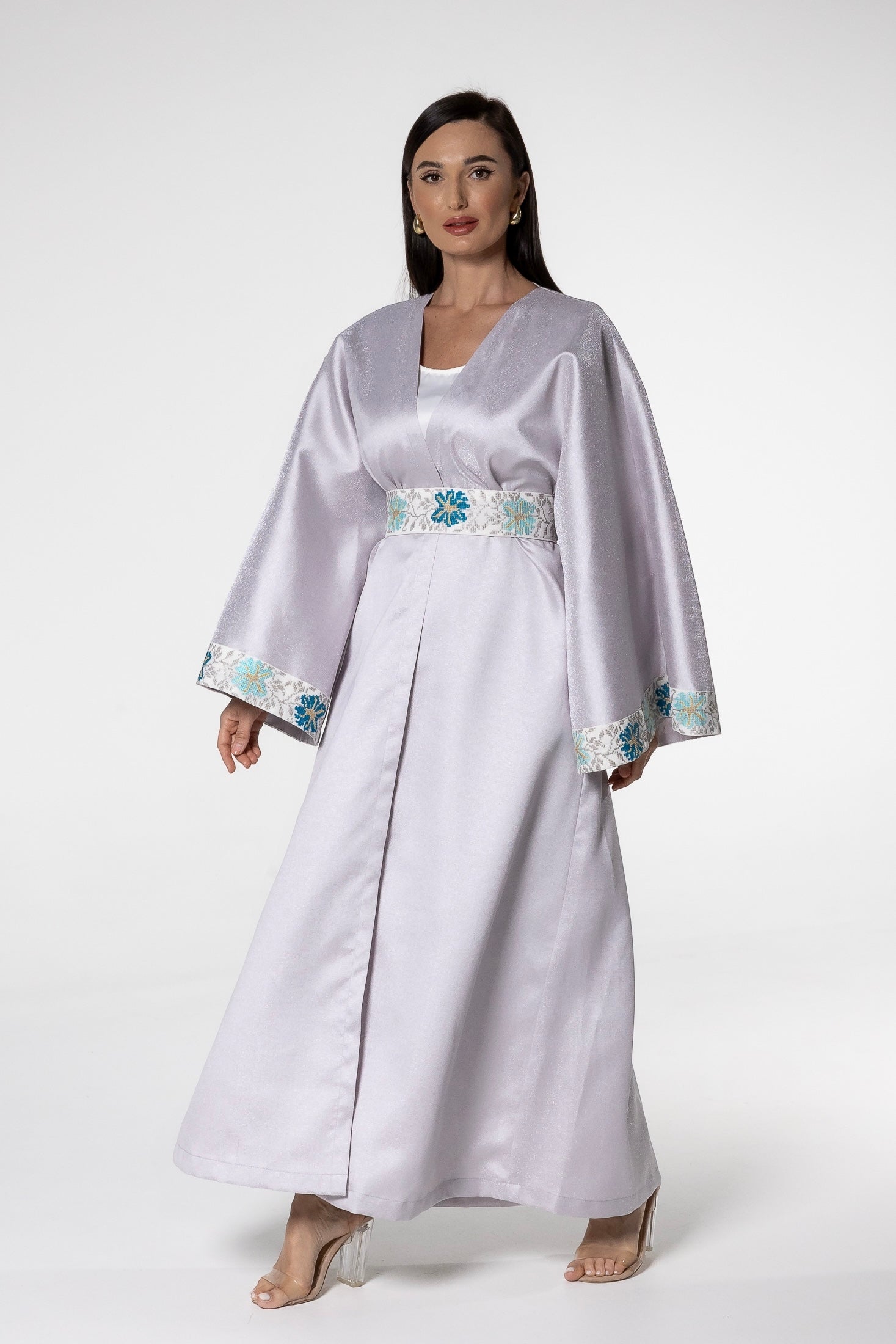 Soft Lavender Abaya with Floral Embroidery