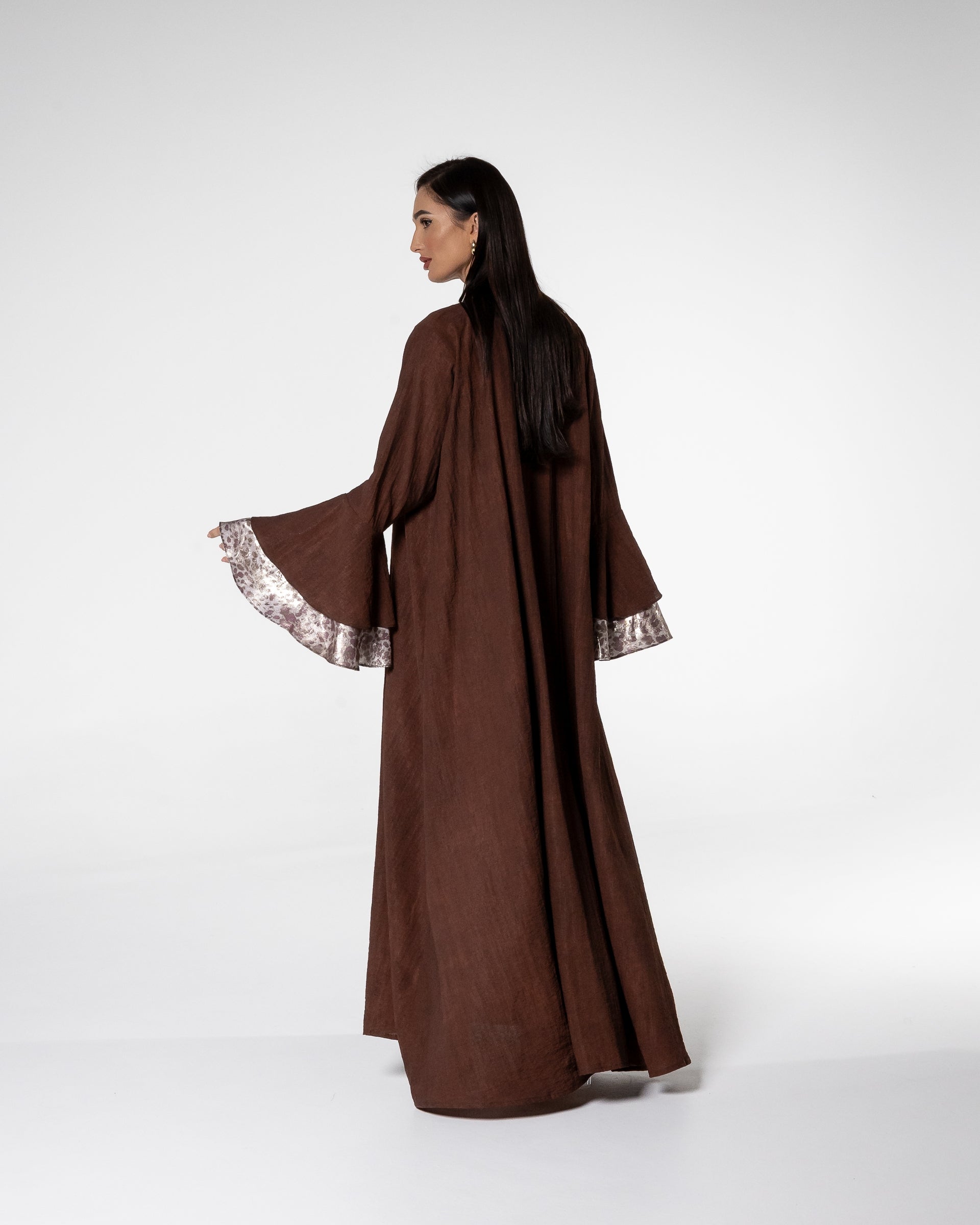 Mocha Abaya with Printed Accents