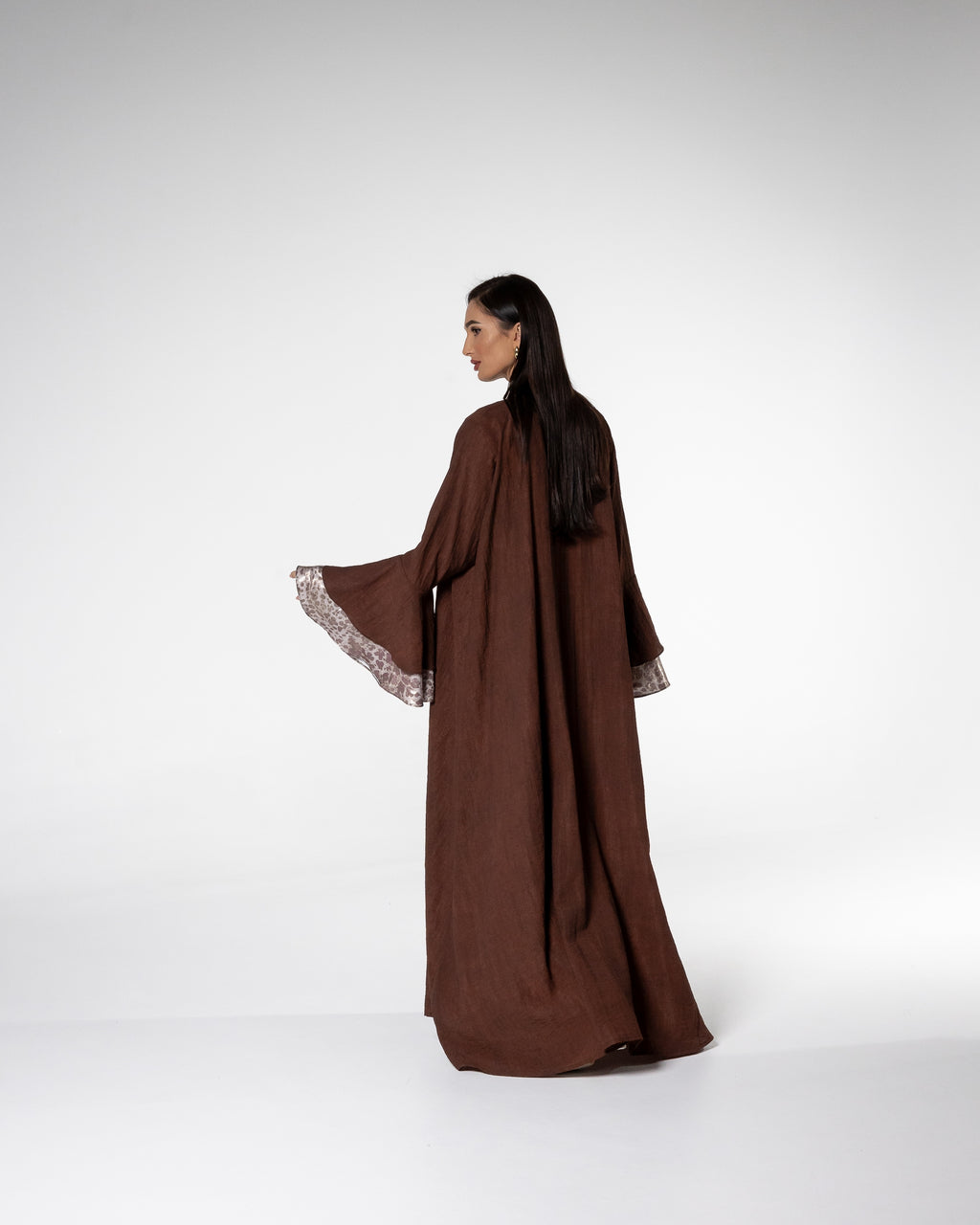 Mocha Abaya with Printed Accents