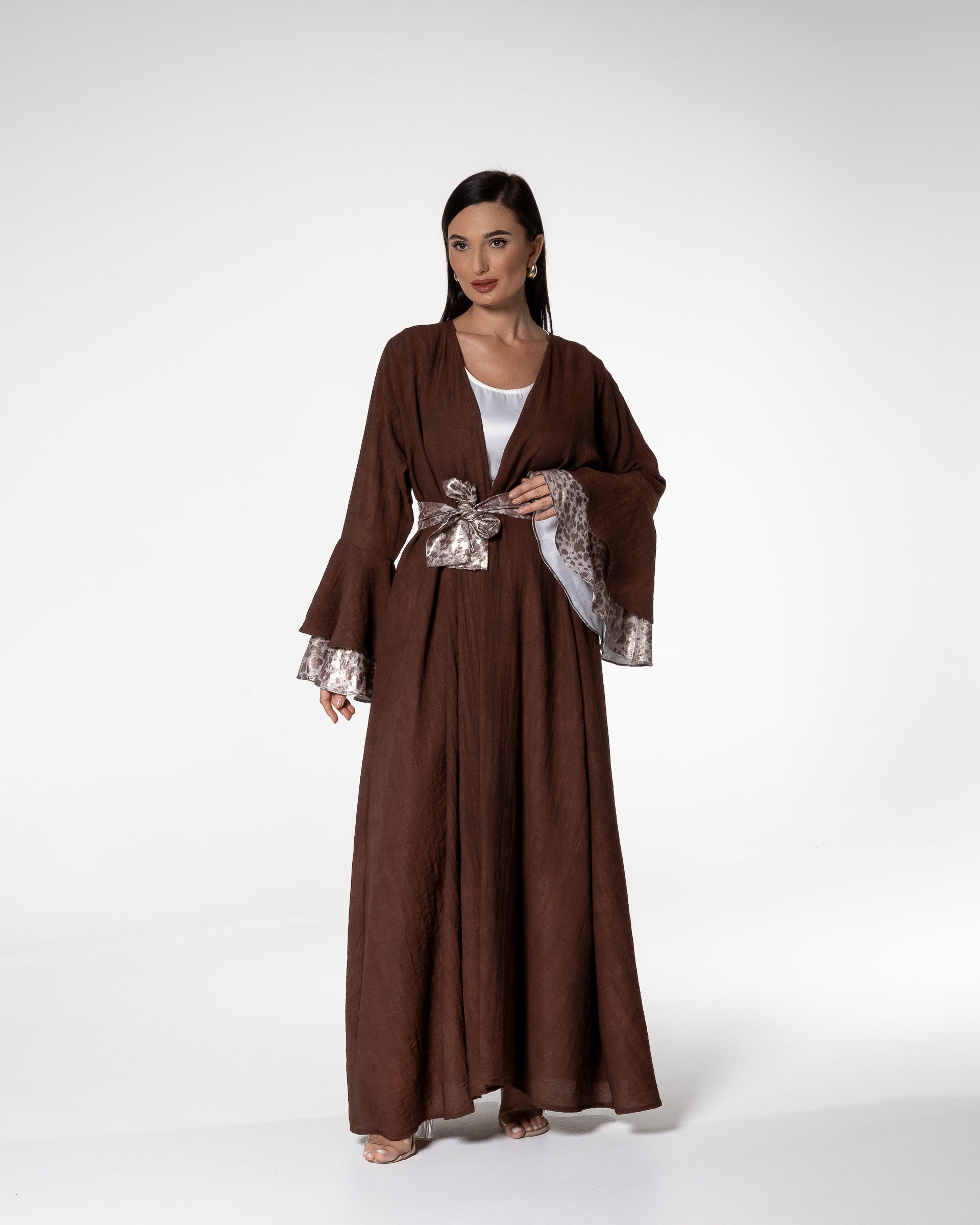 Mocha Abaya with Printed Accents