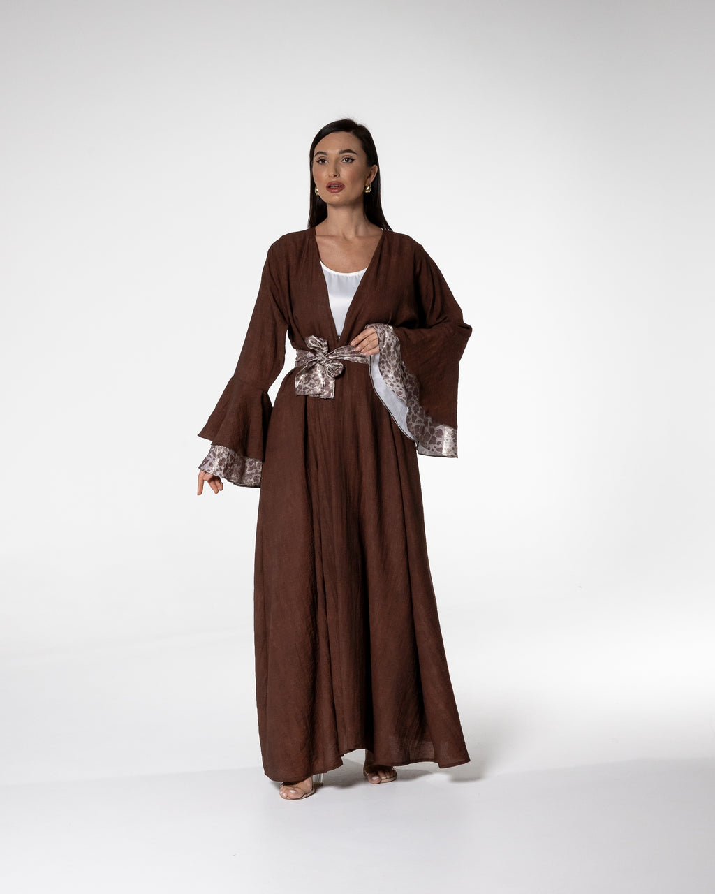 Mocha Abaya with Printed Accents