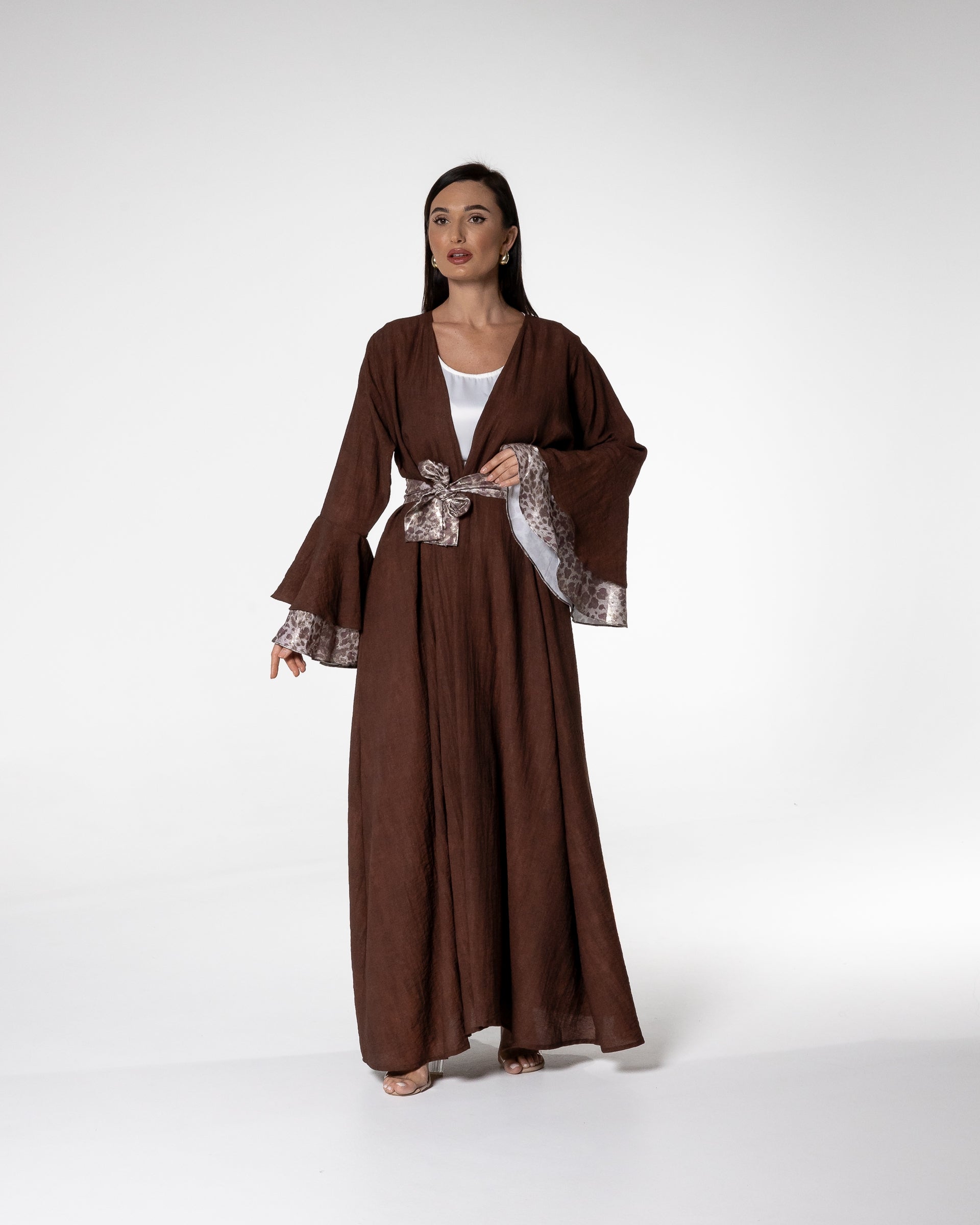 Mocha Abaya with Printed Accents