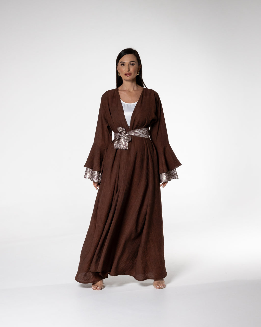 Mocha Abaya with Printed Accents