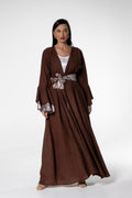 Mocha Abaya with Printed Accents