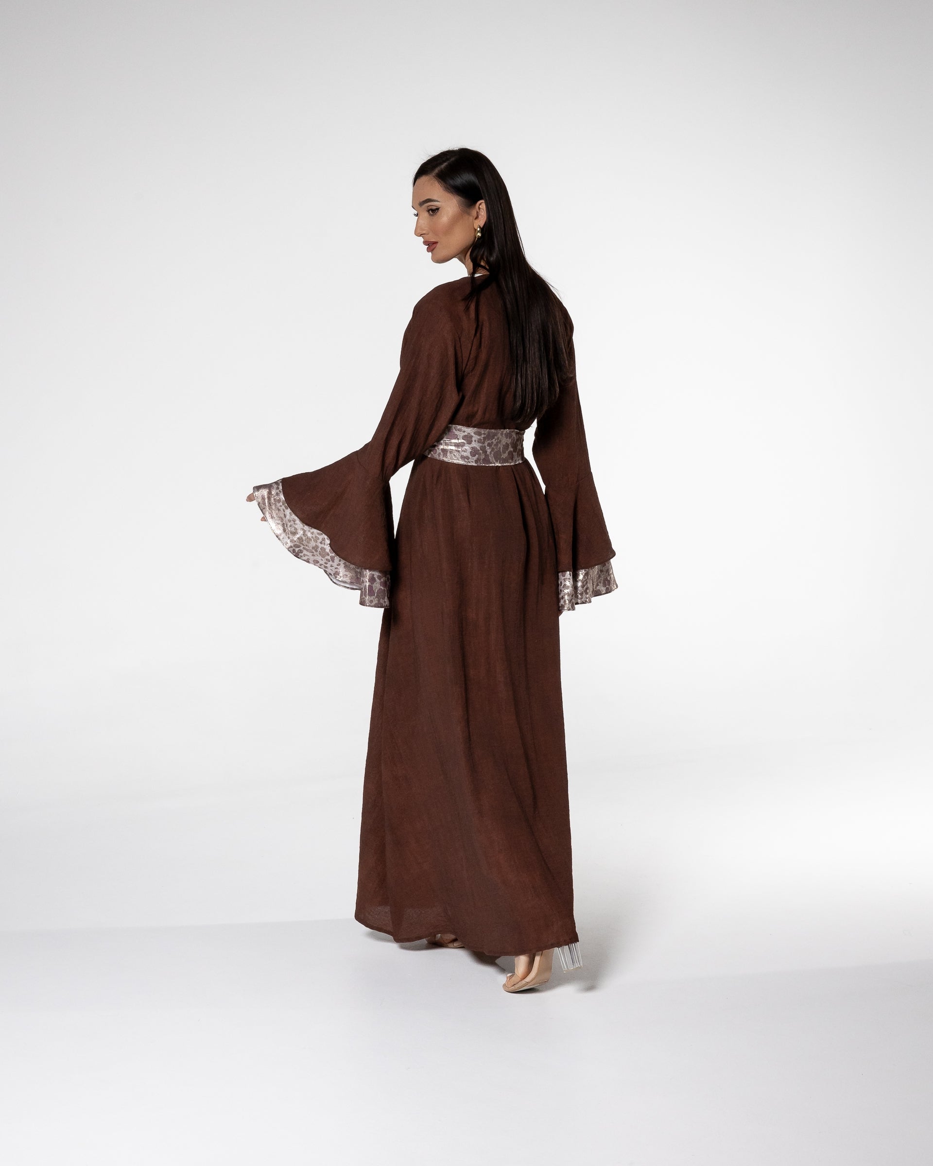 Mocha Abaya with Printed Accents