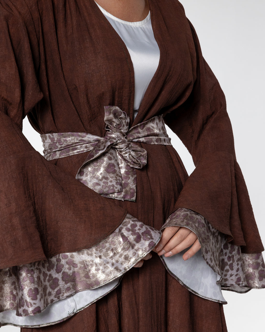 Mocha Abaya with Printed Accents