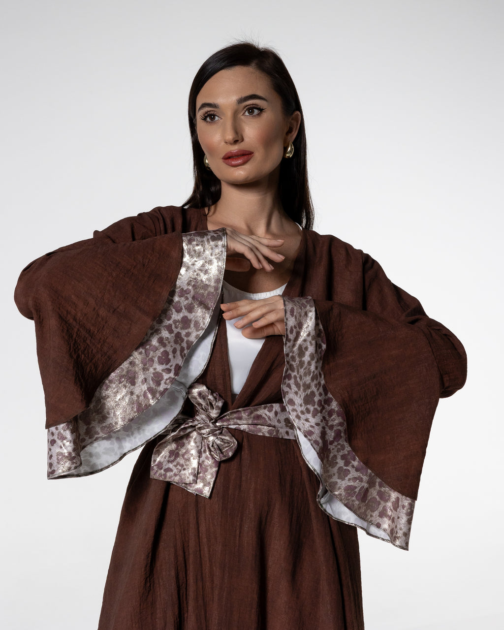 Mocha Abaya with Printed Accents