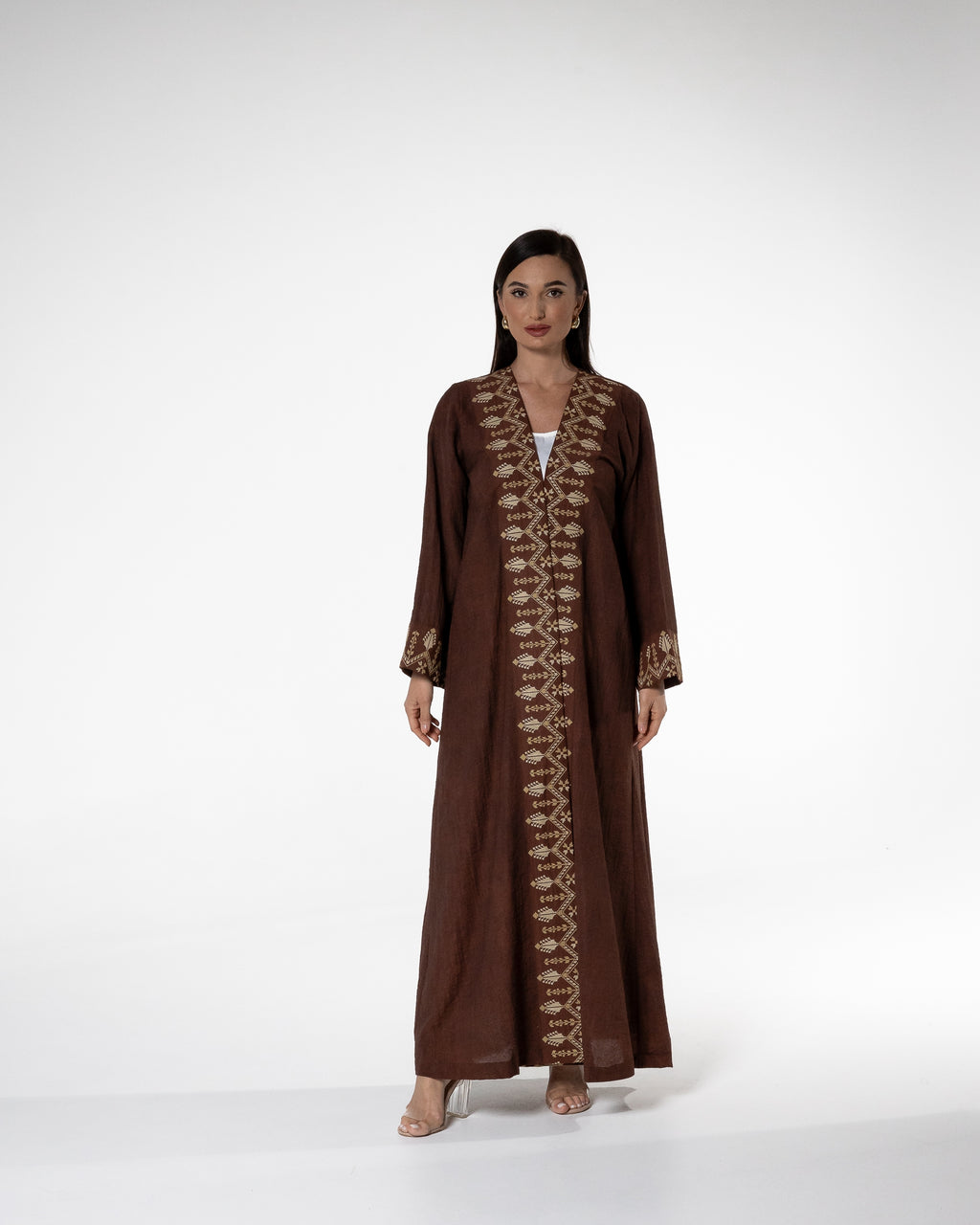 Brown abaya with Embroidered Detailing