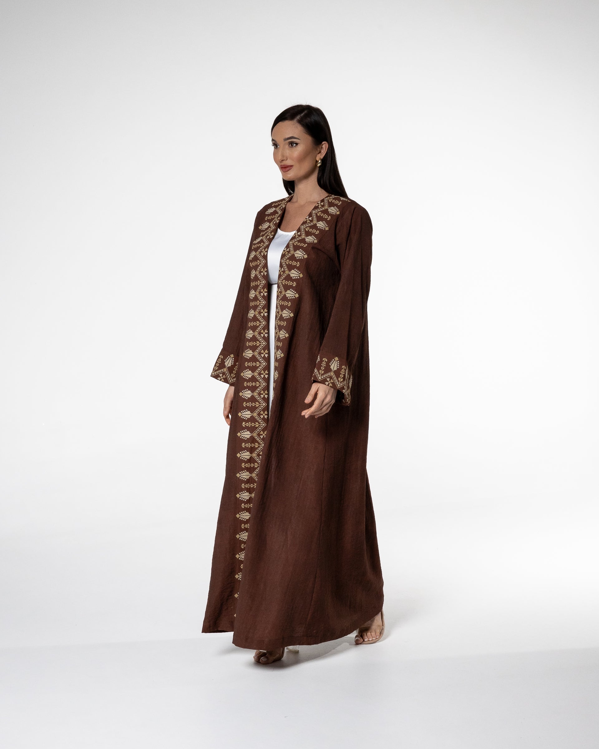 Brown abaya with Embroidered Detailing