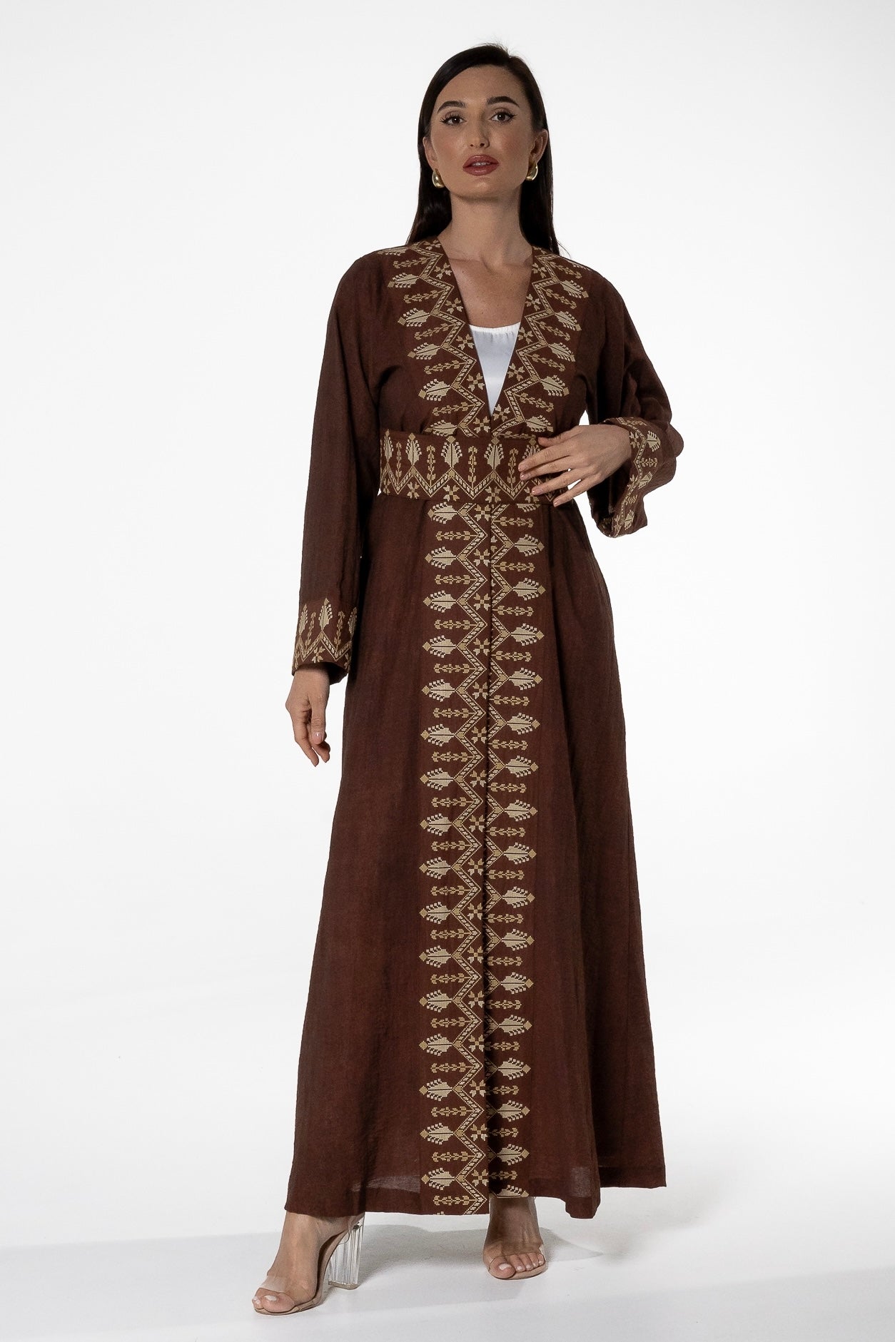 Brown abaya with Embroidered Detailing
