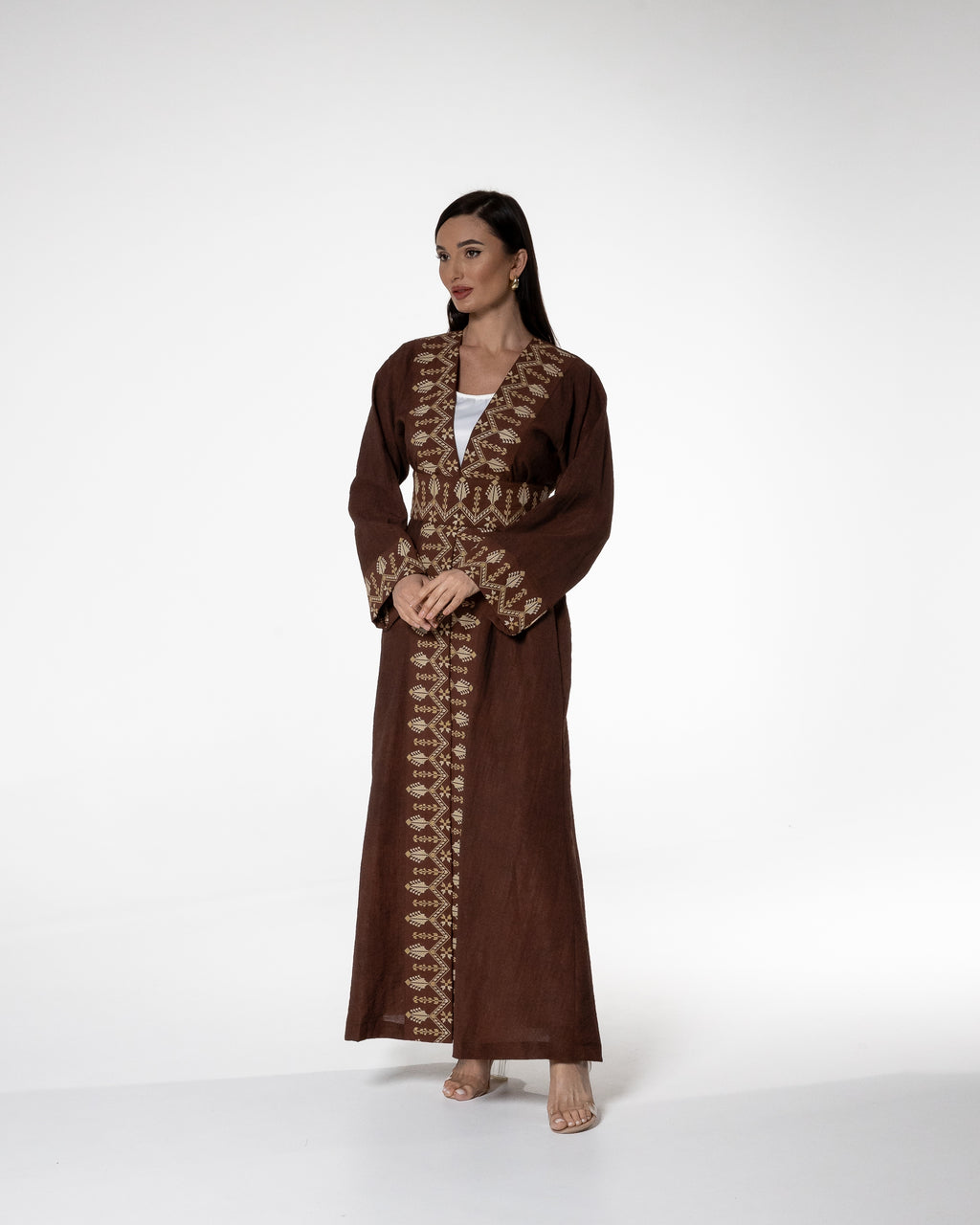 Brown abaya with Embroidered Detailing