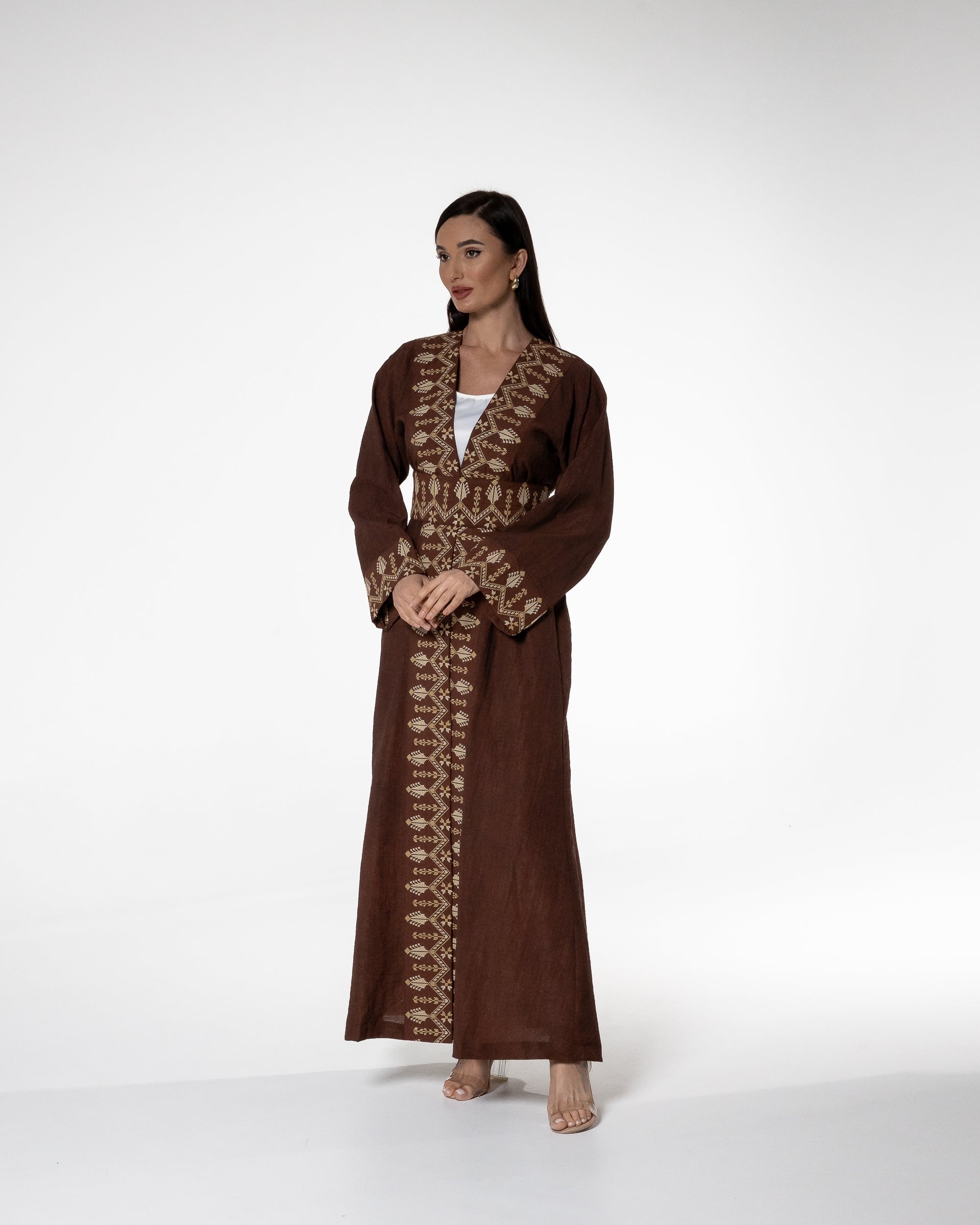 Brown abaya with Embroidered Detailing