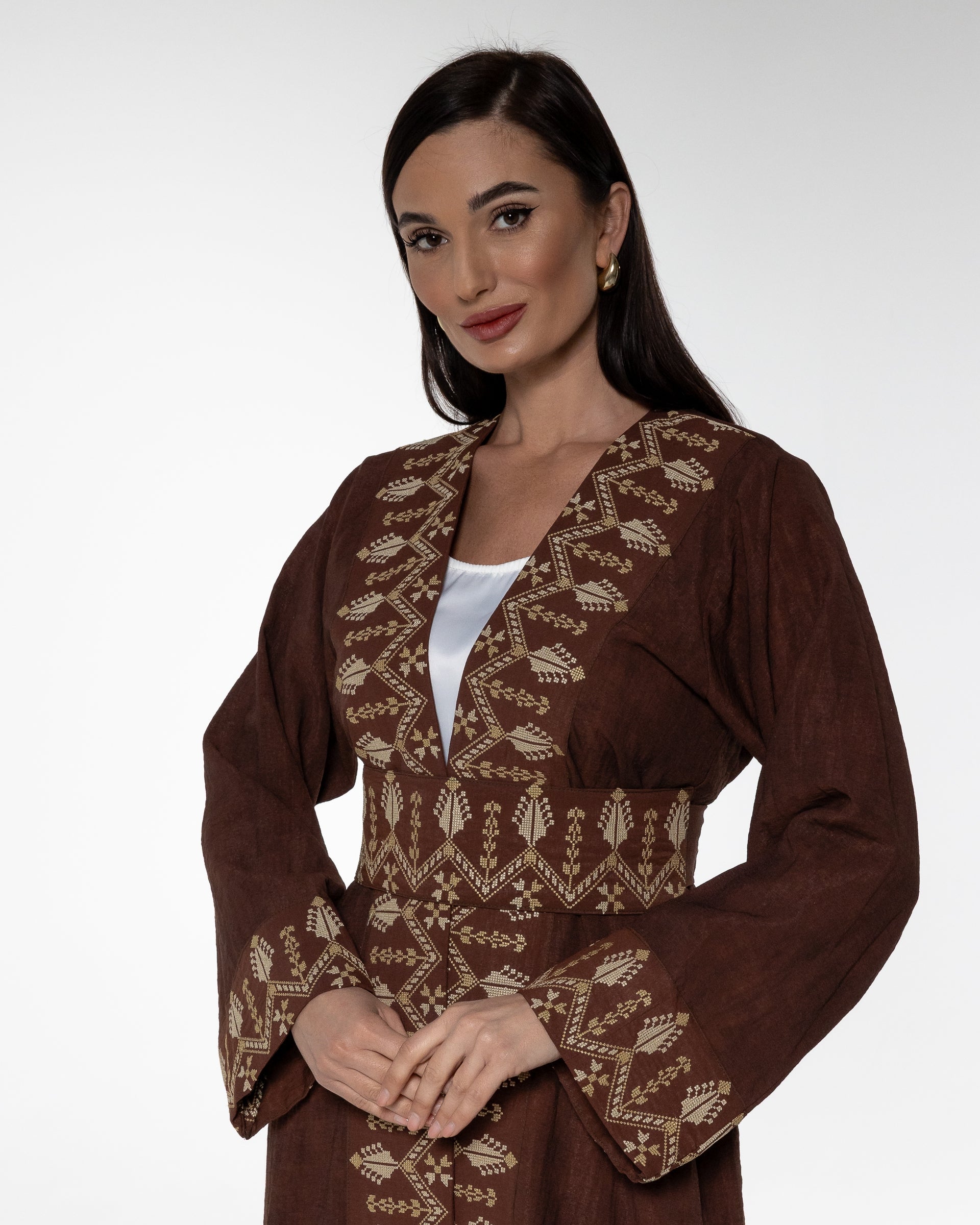Brown abaya with Embroidered Detailing