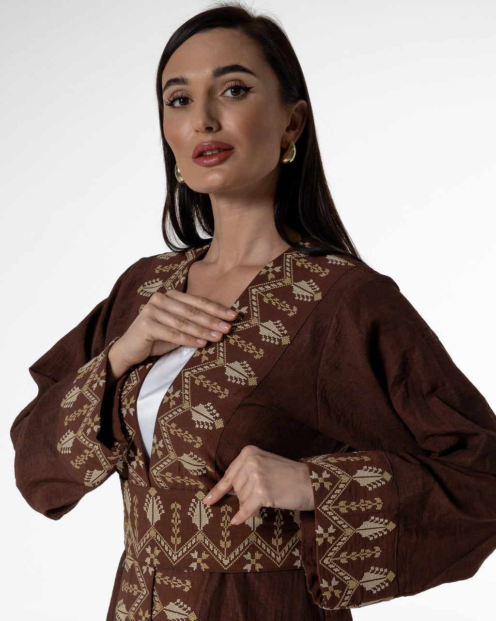 Brown abaya with Embroidered Detailing