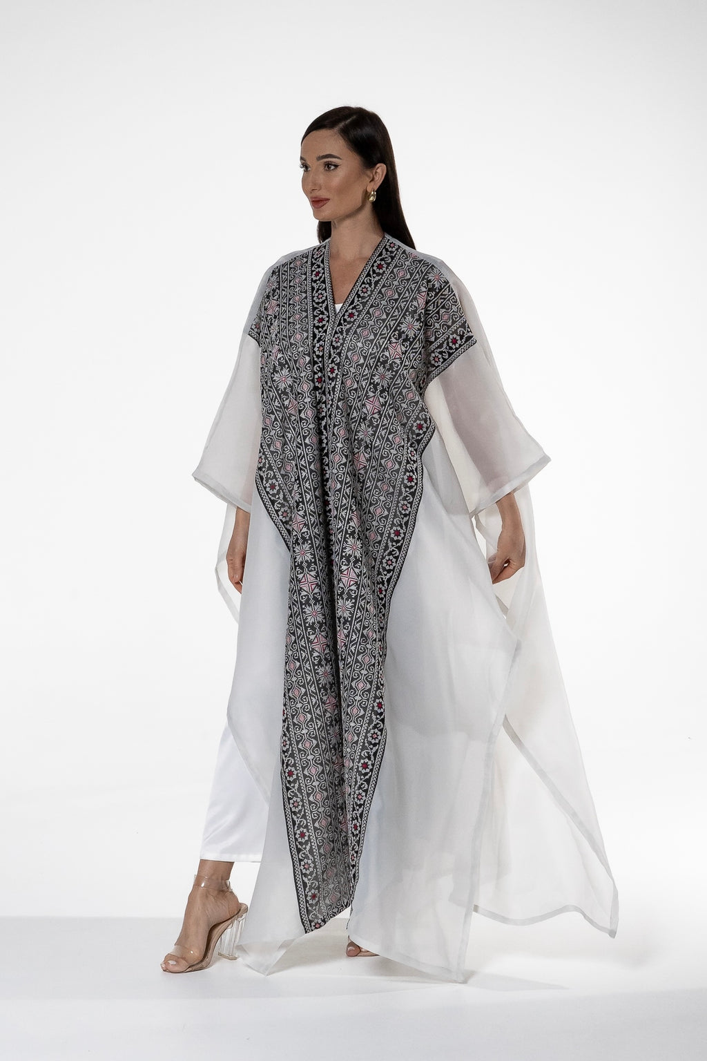 White Open Cape with Embroidery