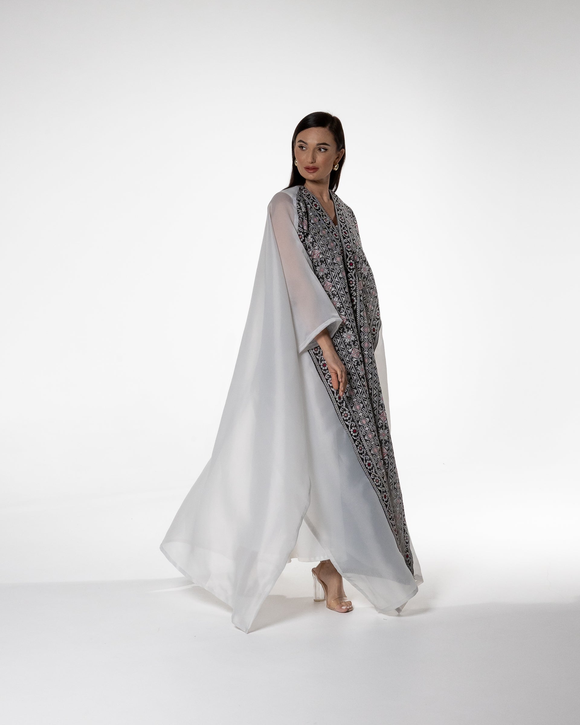 White Open Cape with Embroidery