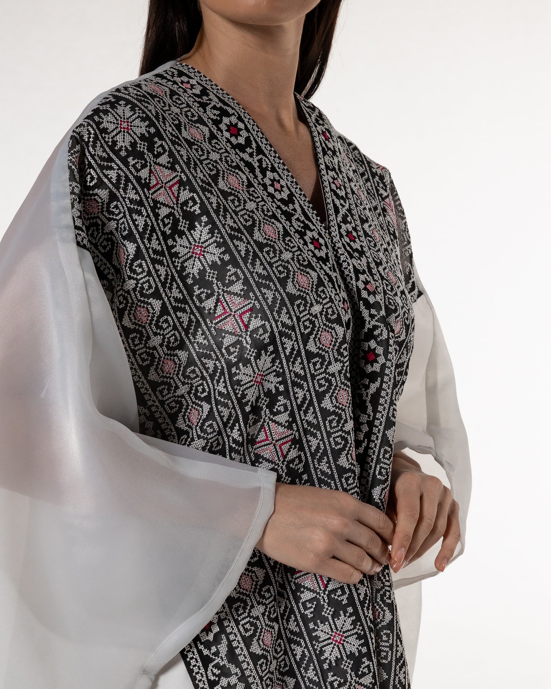 White Open Cape with Embroidery