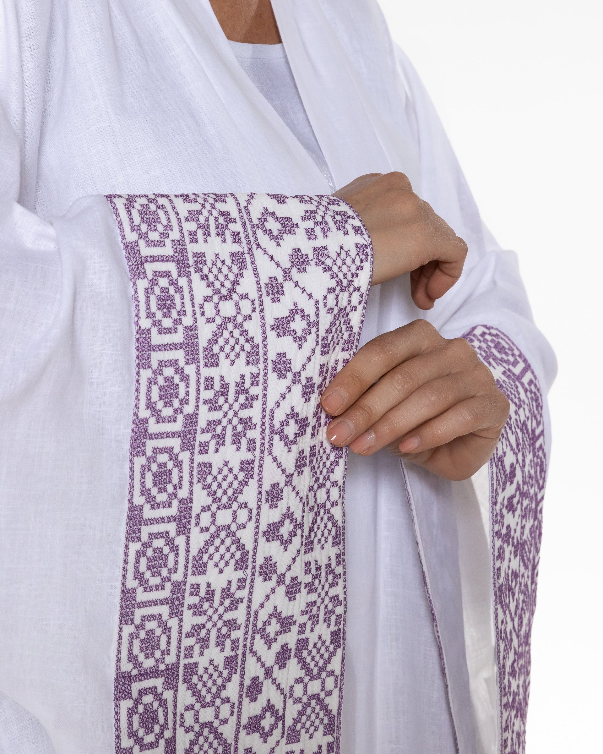 White Abaya with Embroidered Details