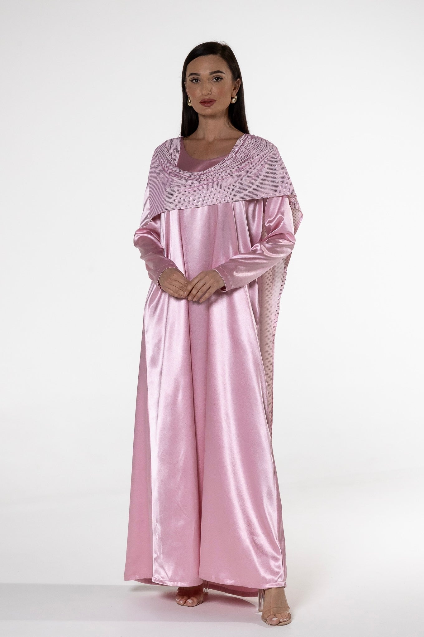 Pink Satin Dress with Sparkling Wrap