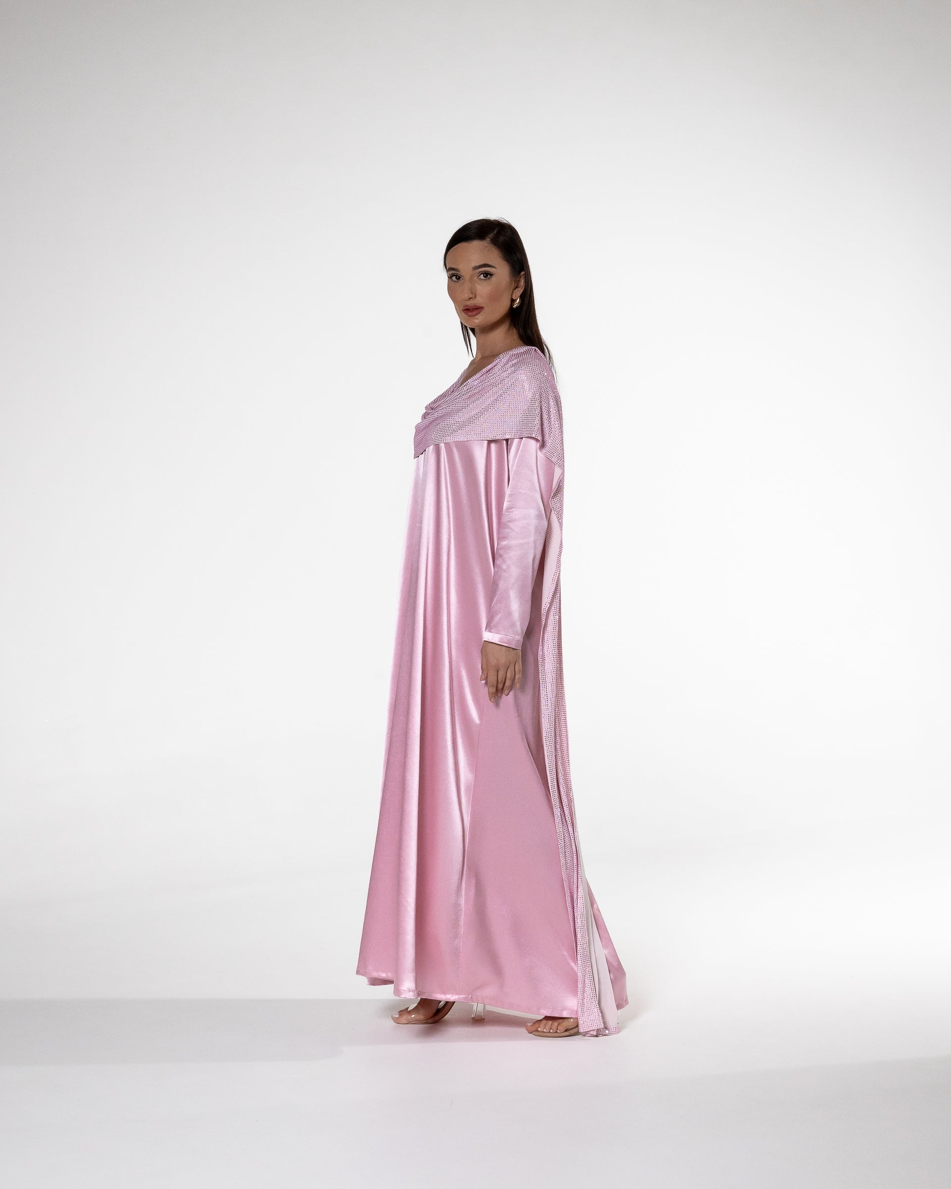 Pink Satin Dress with Sparkling Wrap