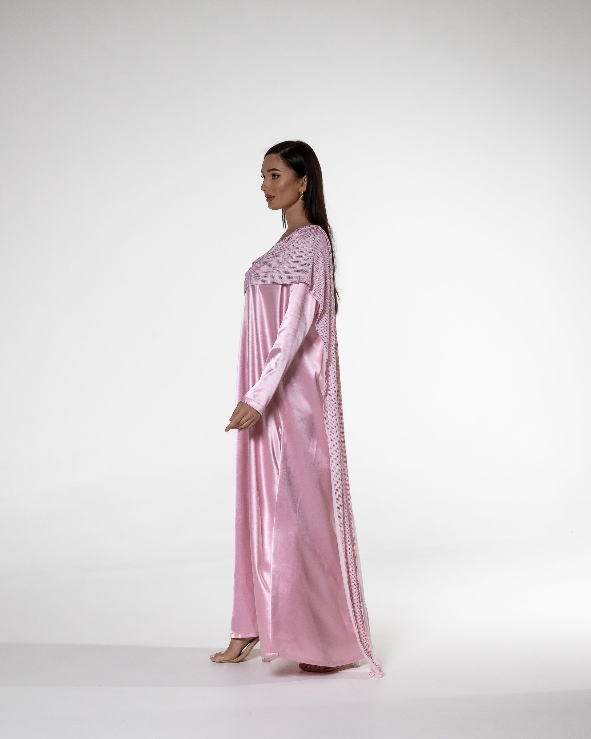 Pink Satin Dress with Sparkling Wrap