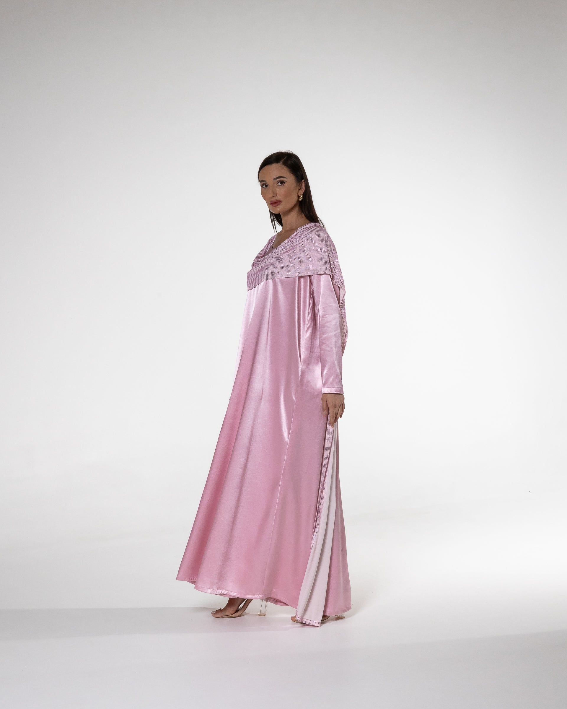 Pink Satin Dress with Sparkling Wrap