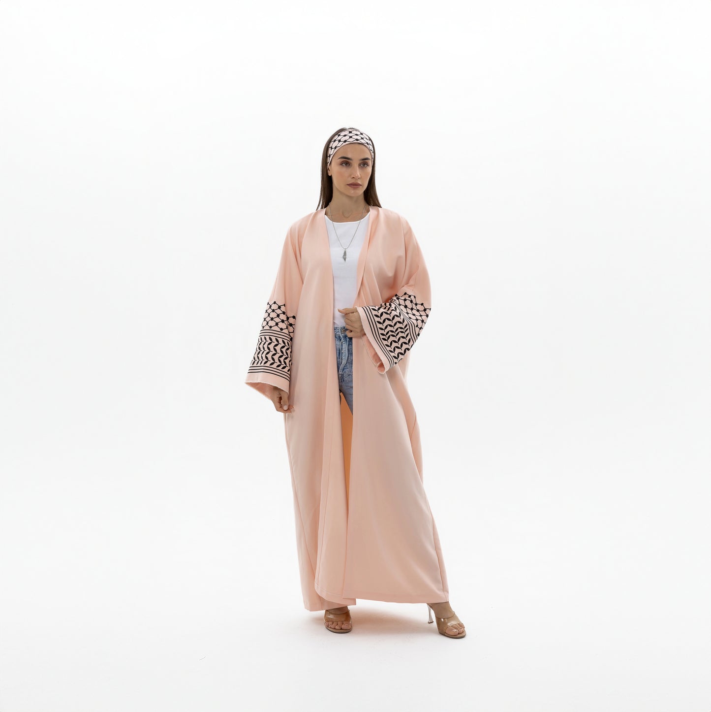 Peach Abaya with Keffiyeh Sleeves