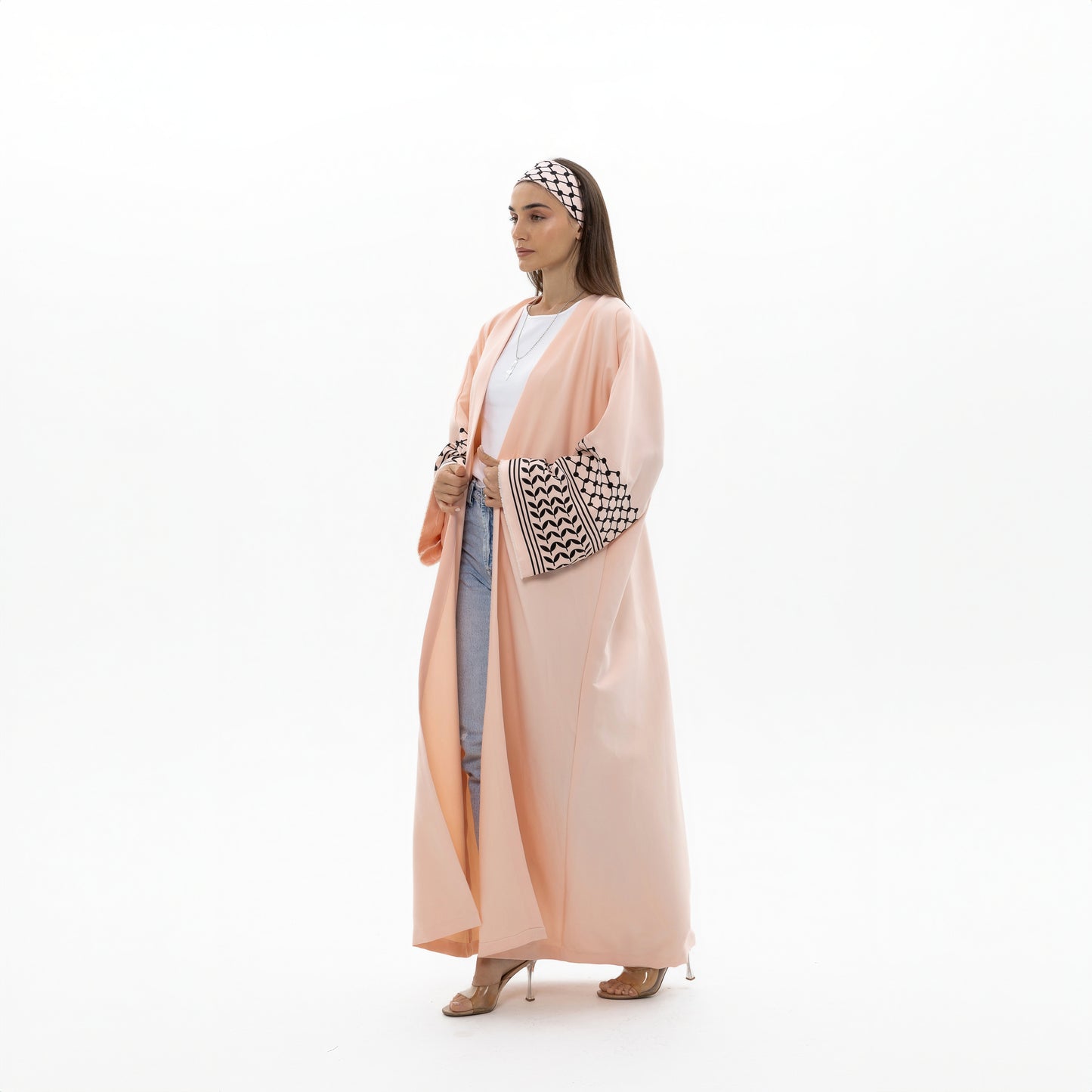 Peach Abaya with Keffiyeh Sleeves