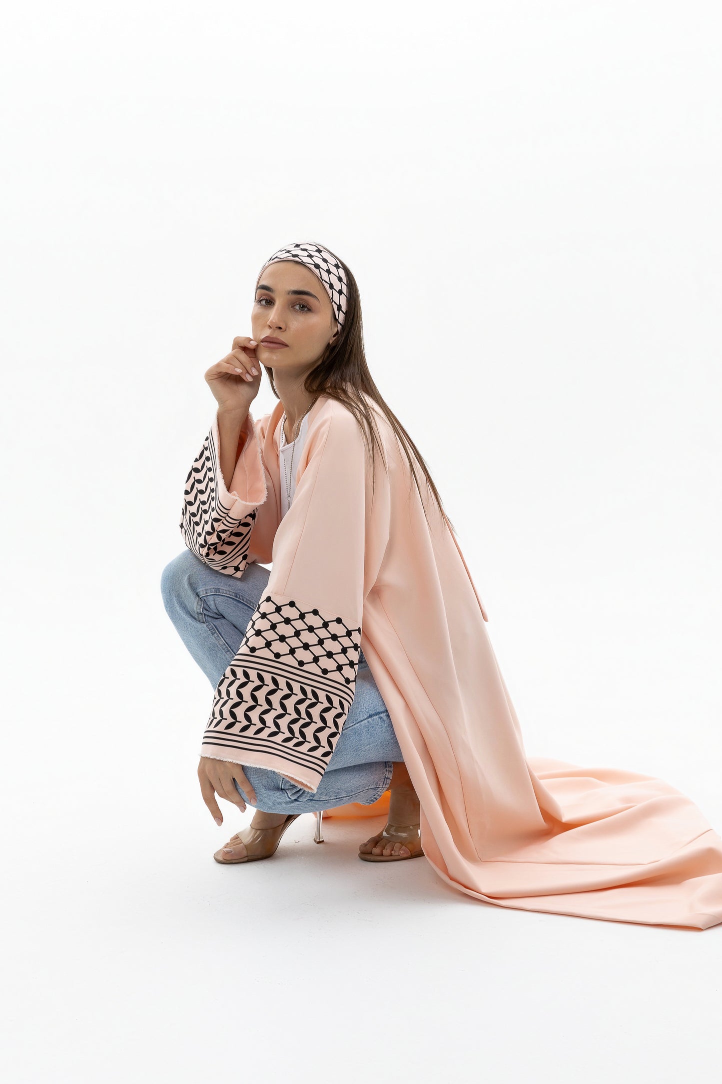 Peach Abaya with Keffiyeh Sleeves