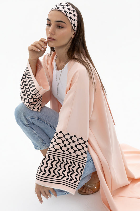 Peach Abaya with Keffiyeh Sleeves