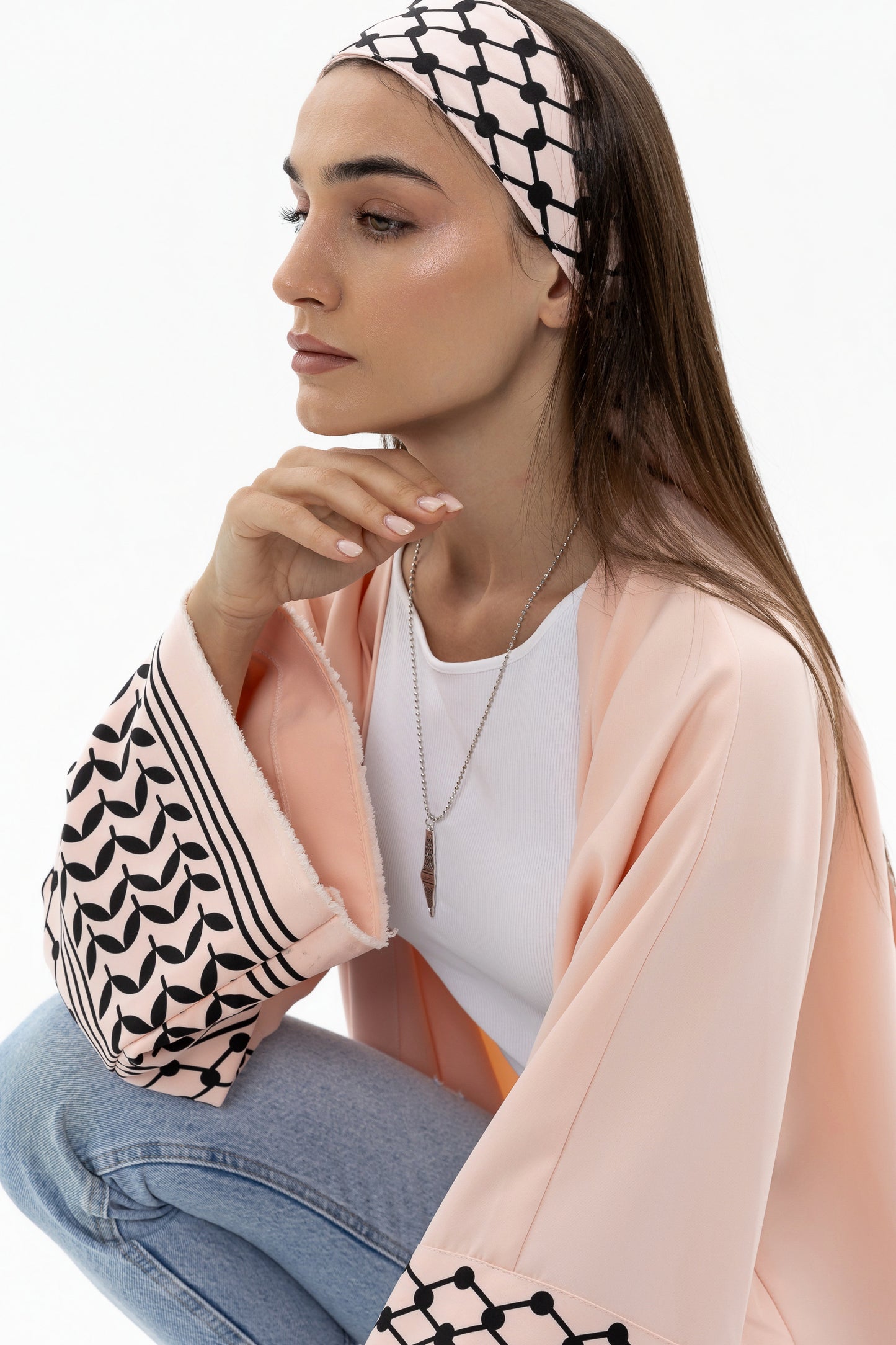 Peach Abaya with Keffiyeh Sleeves