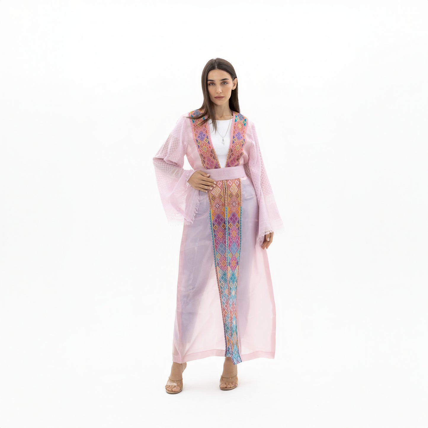 Light Pink Abaya with Tatreez & Keffiyeh Sleeves