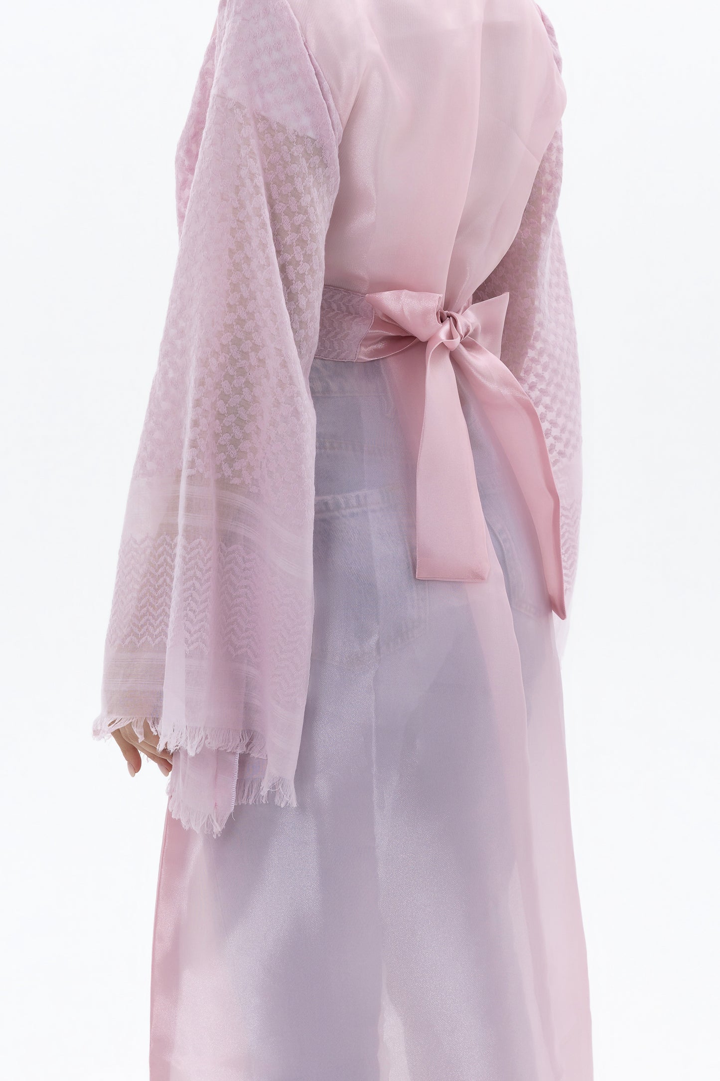 Light Pink Abaya with Tatreez & Keffiyeh Sleeves