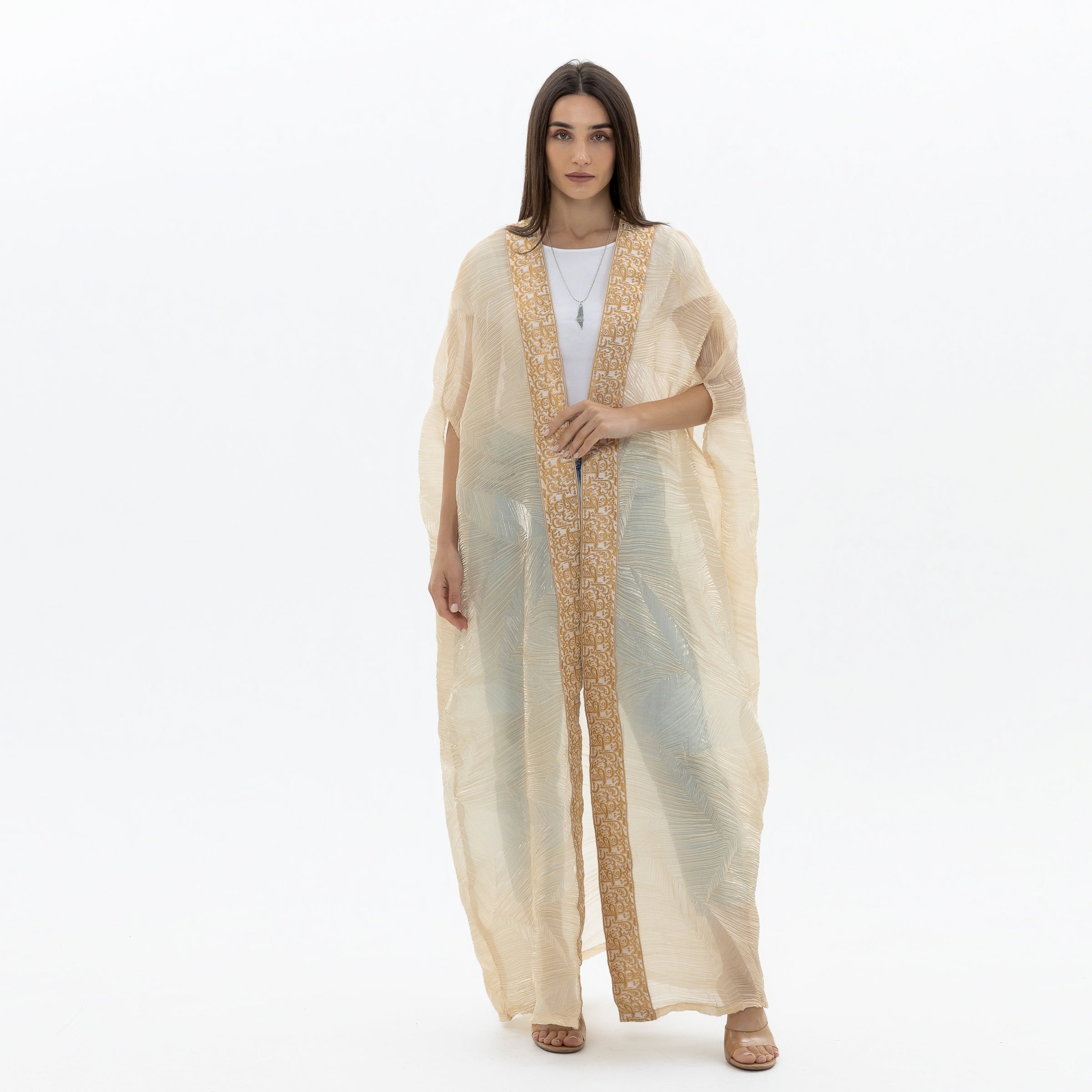 Light Beige Bisht with Tatreez Details