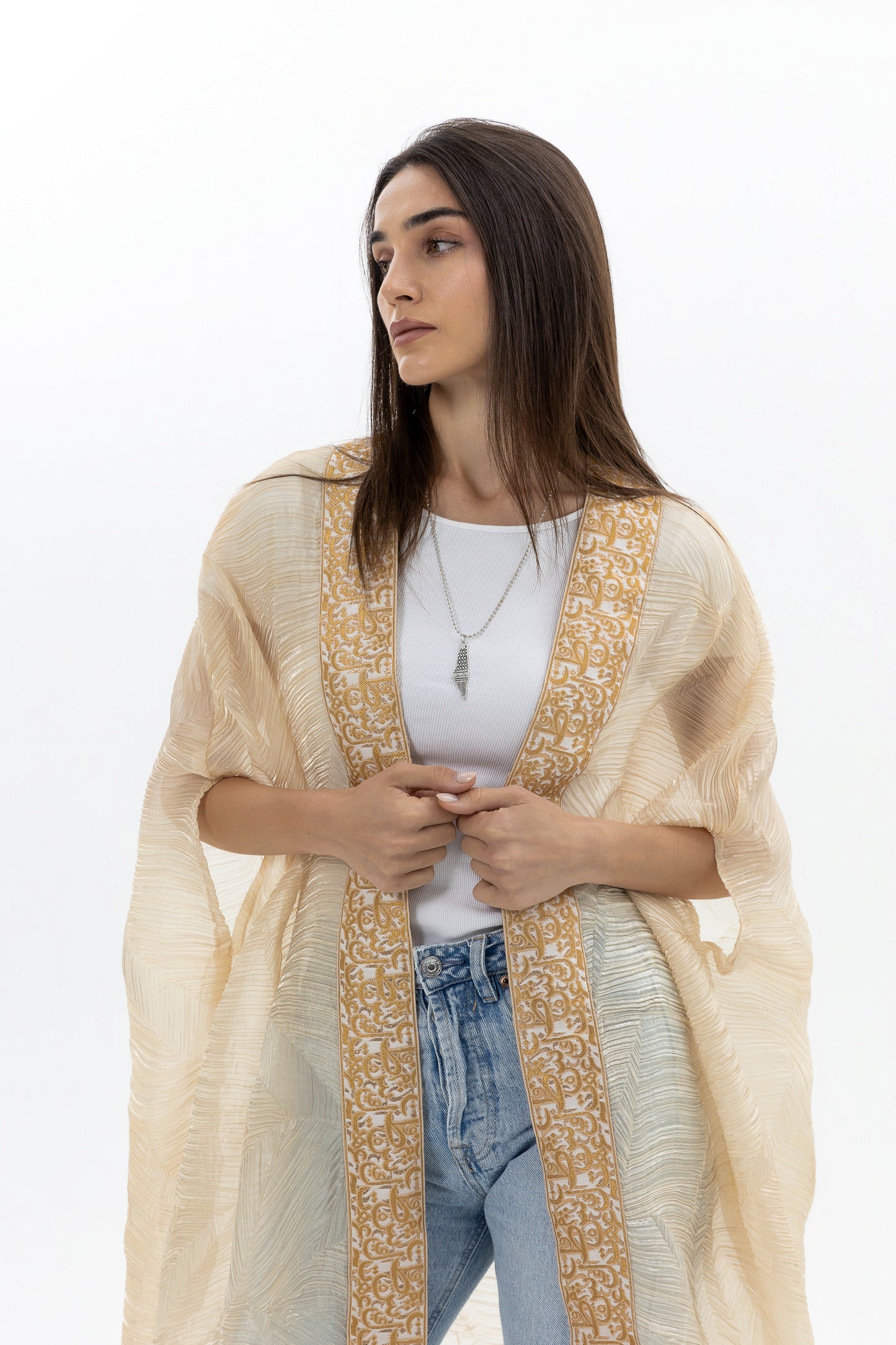 Light Beige Bisht with Tatreez Details