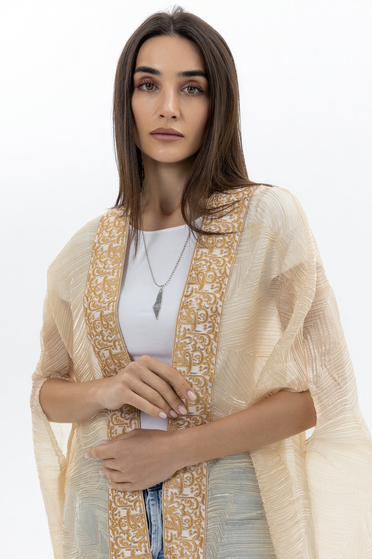 Light Beige Bisht with Tatreez Details