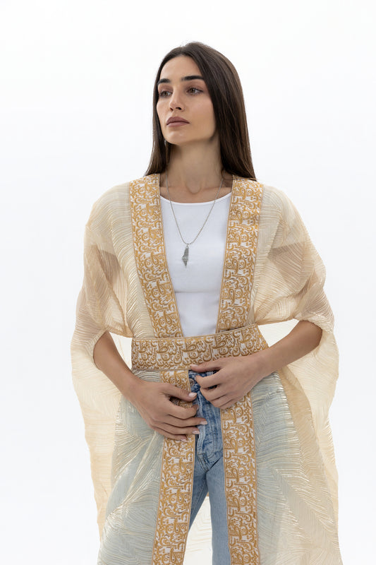 Light Beige Bisht with Tatreez Details