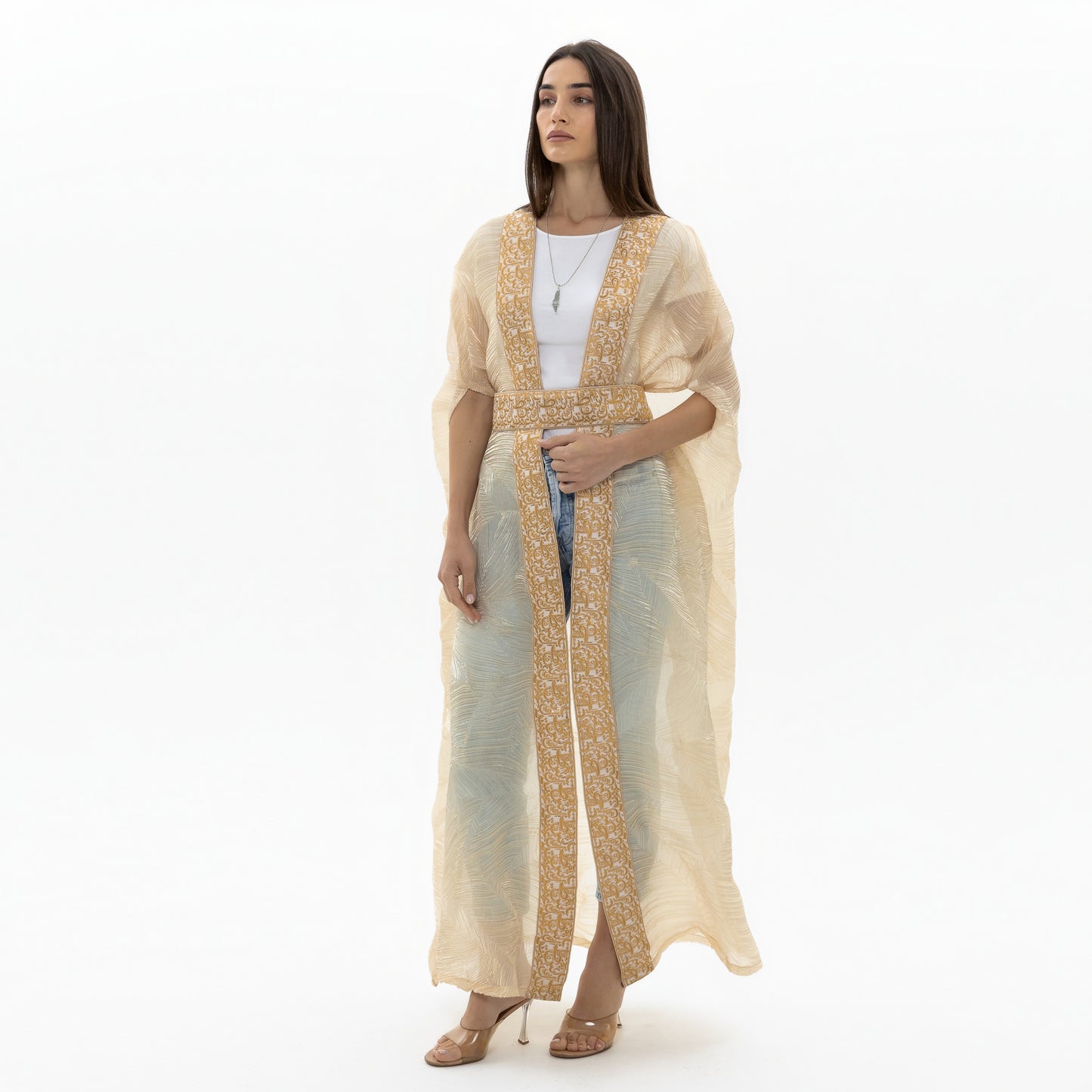 Light Beige Bisht with Tatreez Details