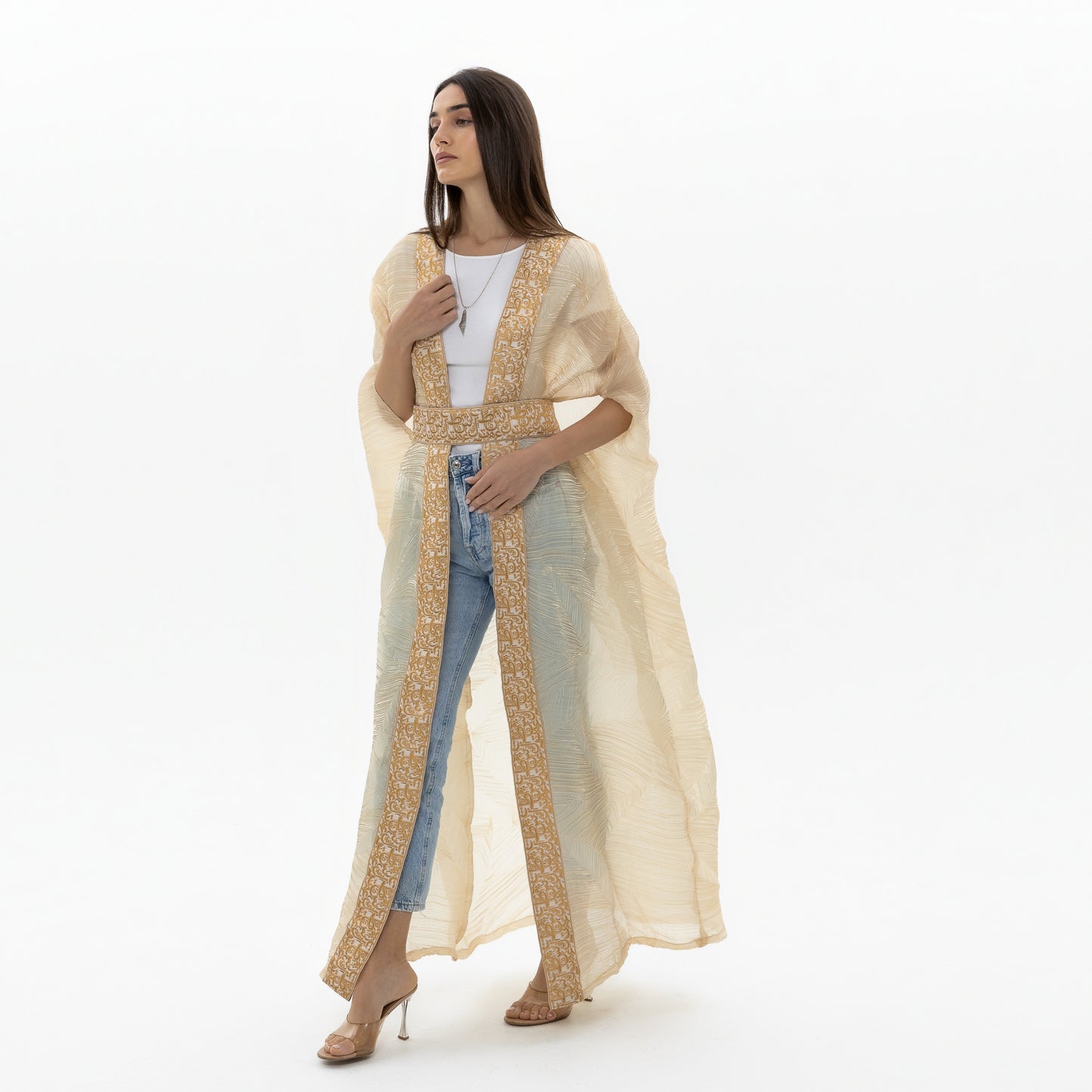 Light Beige Bisht with Tatreez Details