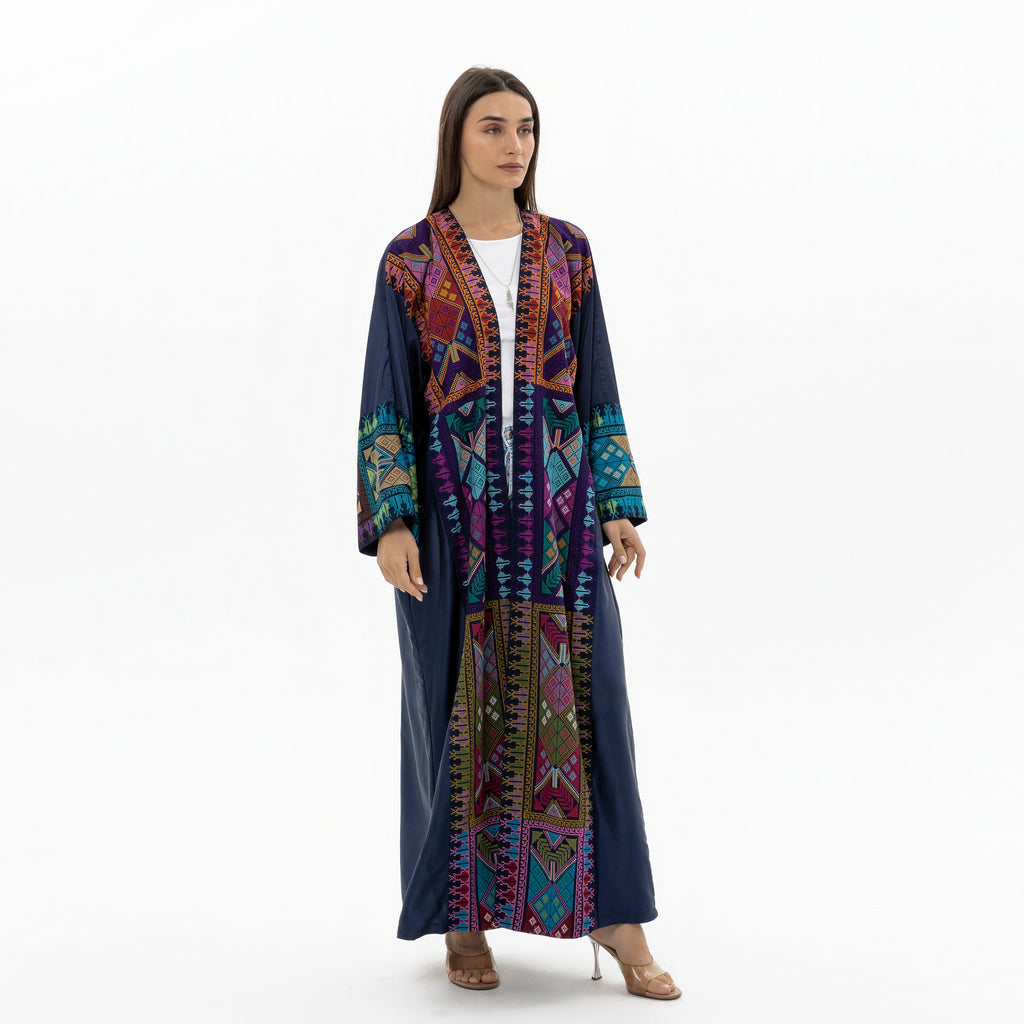 Navy Blue Abaya with Tatreez Details
