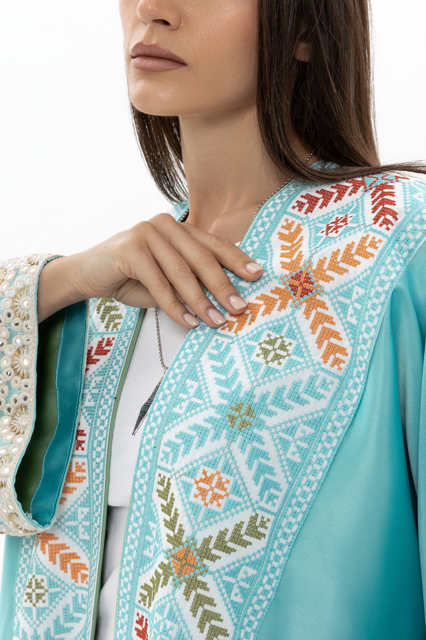 Blue Abaya with Colorful Tatreez