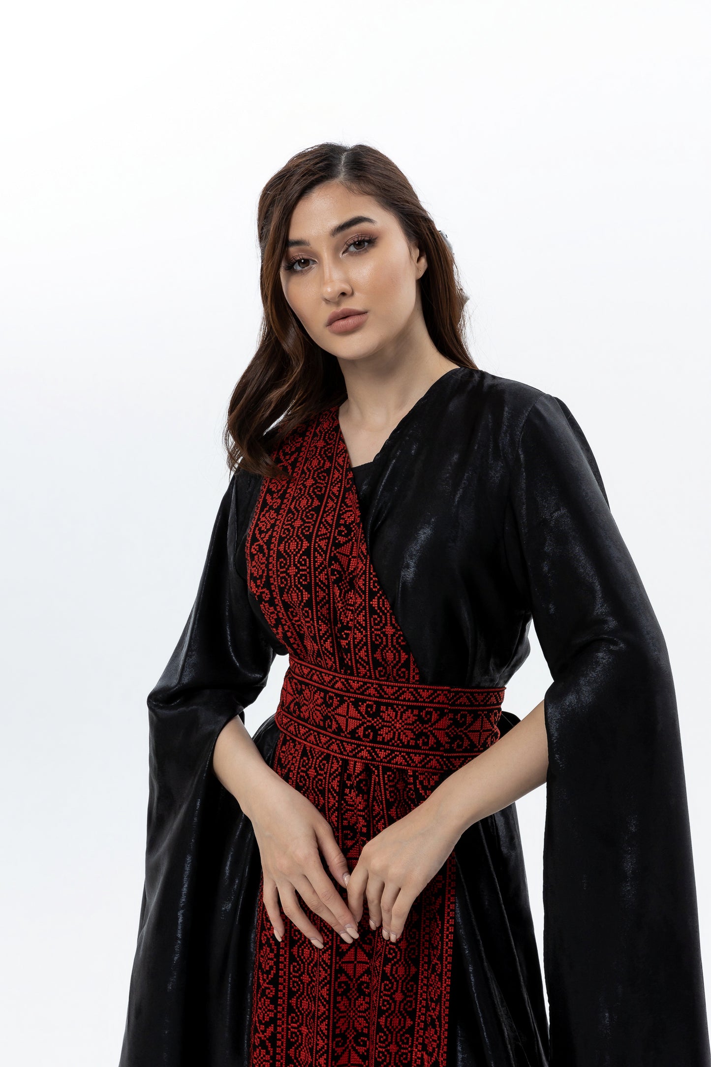 Black Abaya with Red Embroidery Details