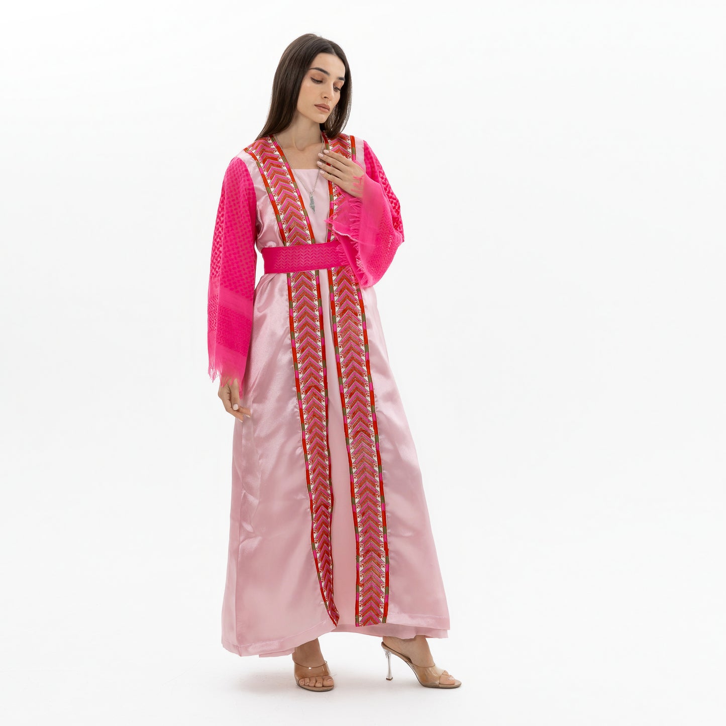 Adult Pink Abaya with Keffiyeh Sleeves