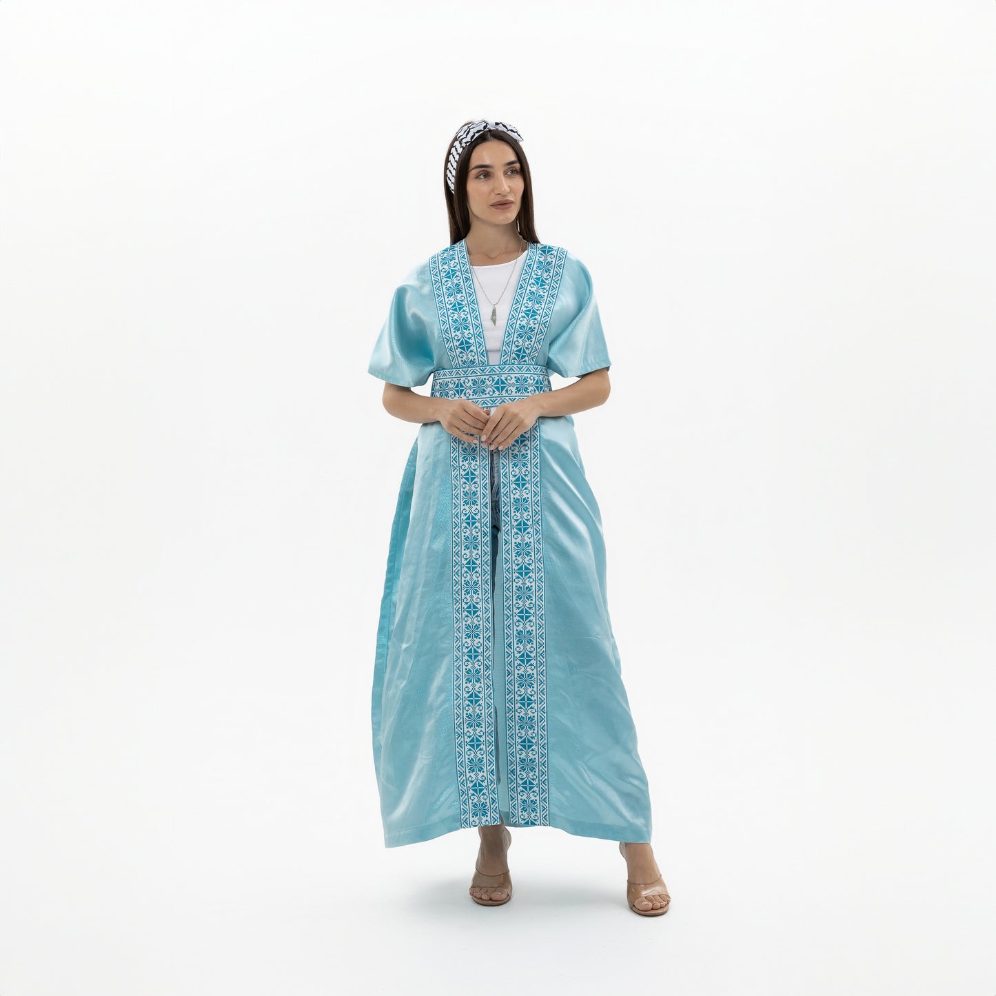 Light Blue Abaya with Tatreez Details