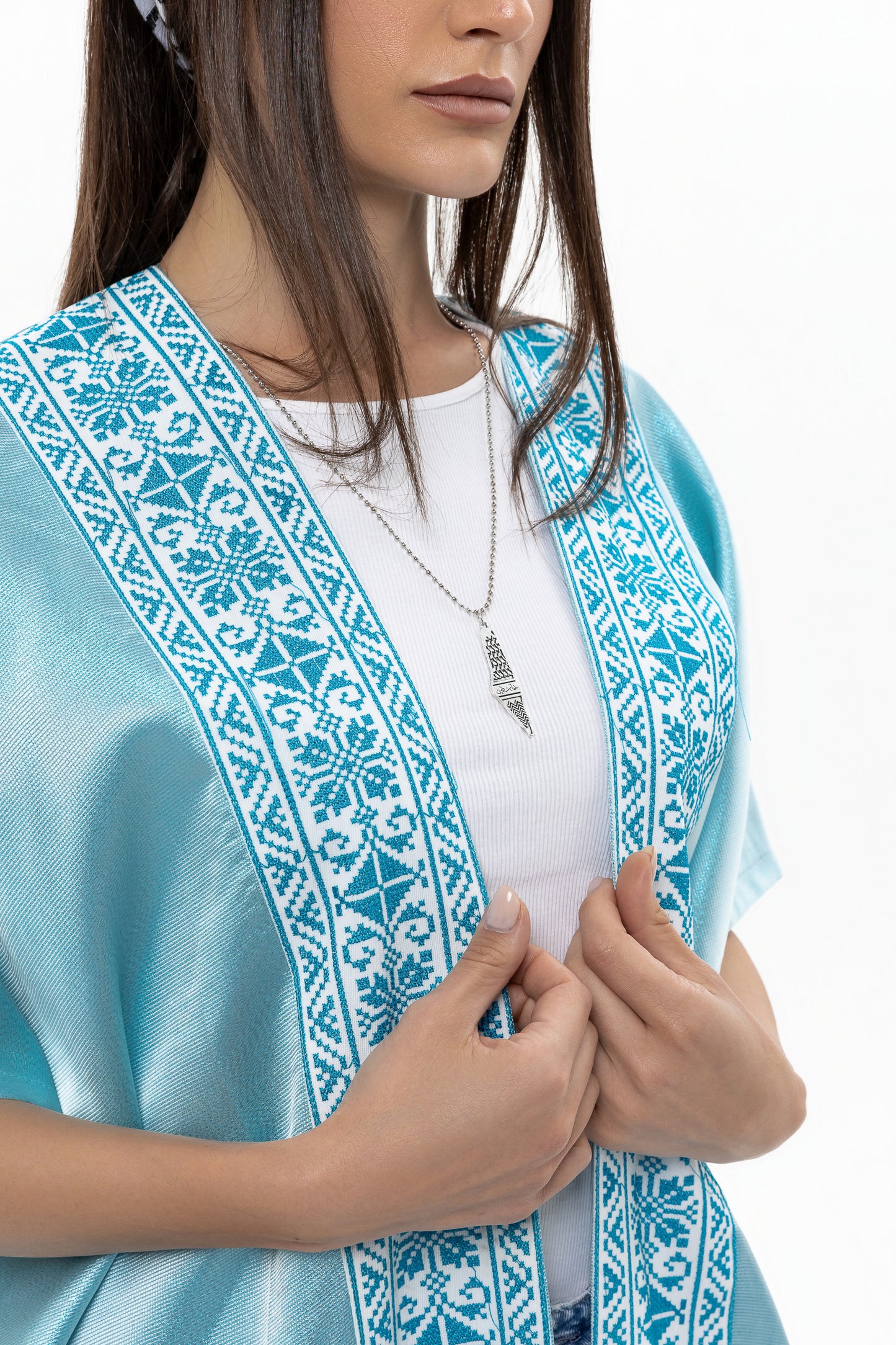 Light Blue Abaya with Tatreez Details