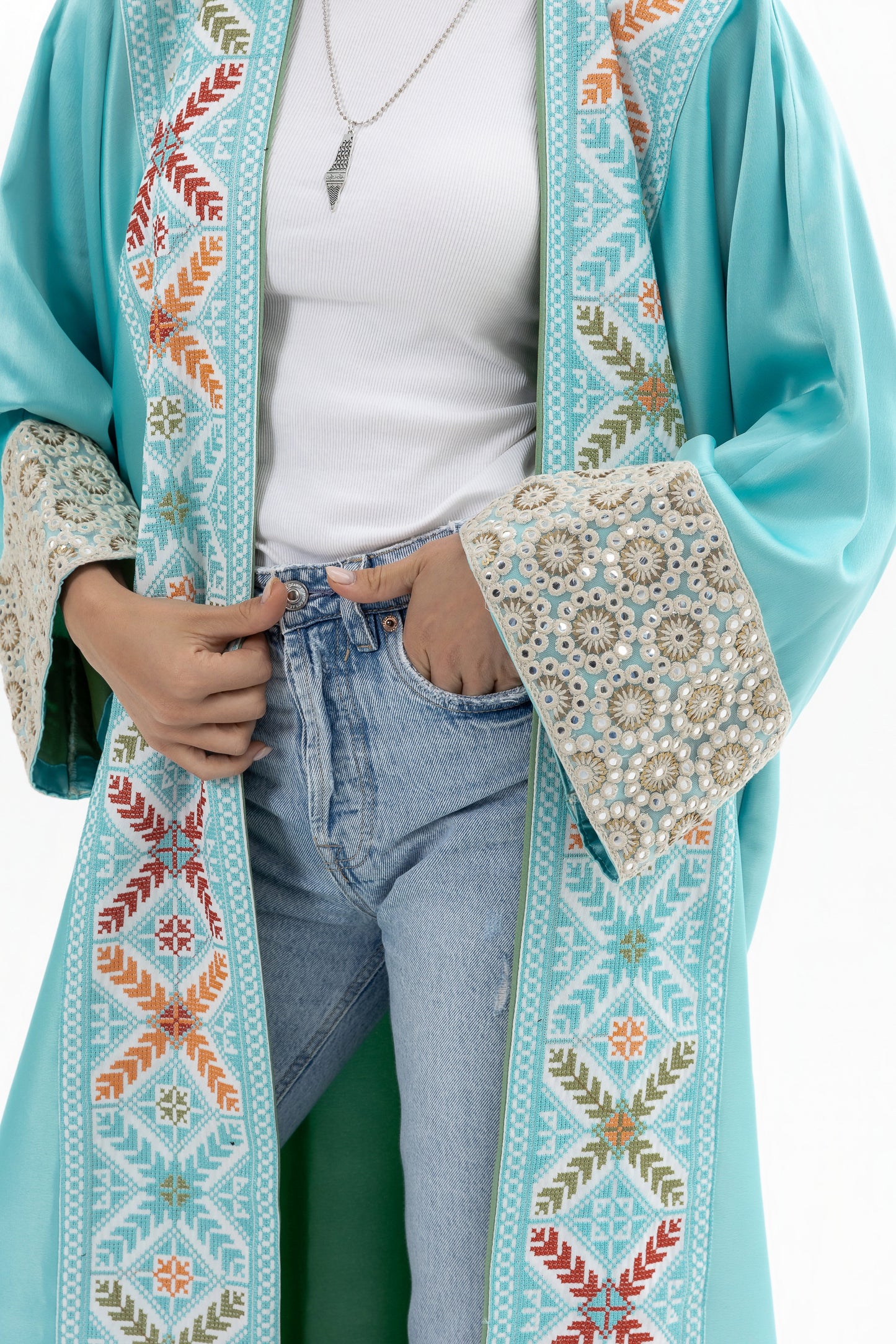 Blue Abaya with Colorful Tatreez